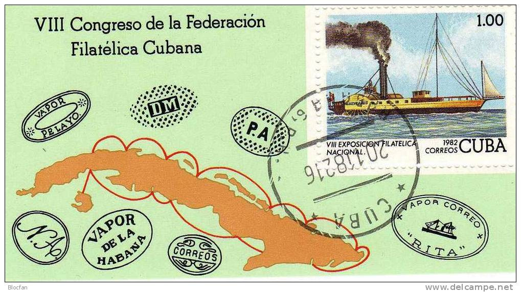 8.Nationale BMA 1982 Kuba 2707+Block 74 O 8€ Havanna Postdampfer Stempel EXPO Hoja Philatelic Ss Bloc Ship Sheet Bf Cuba - Blokken & Velletjes