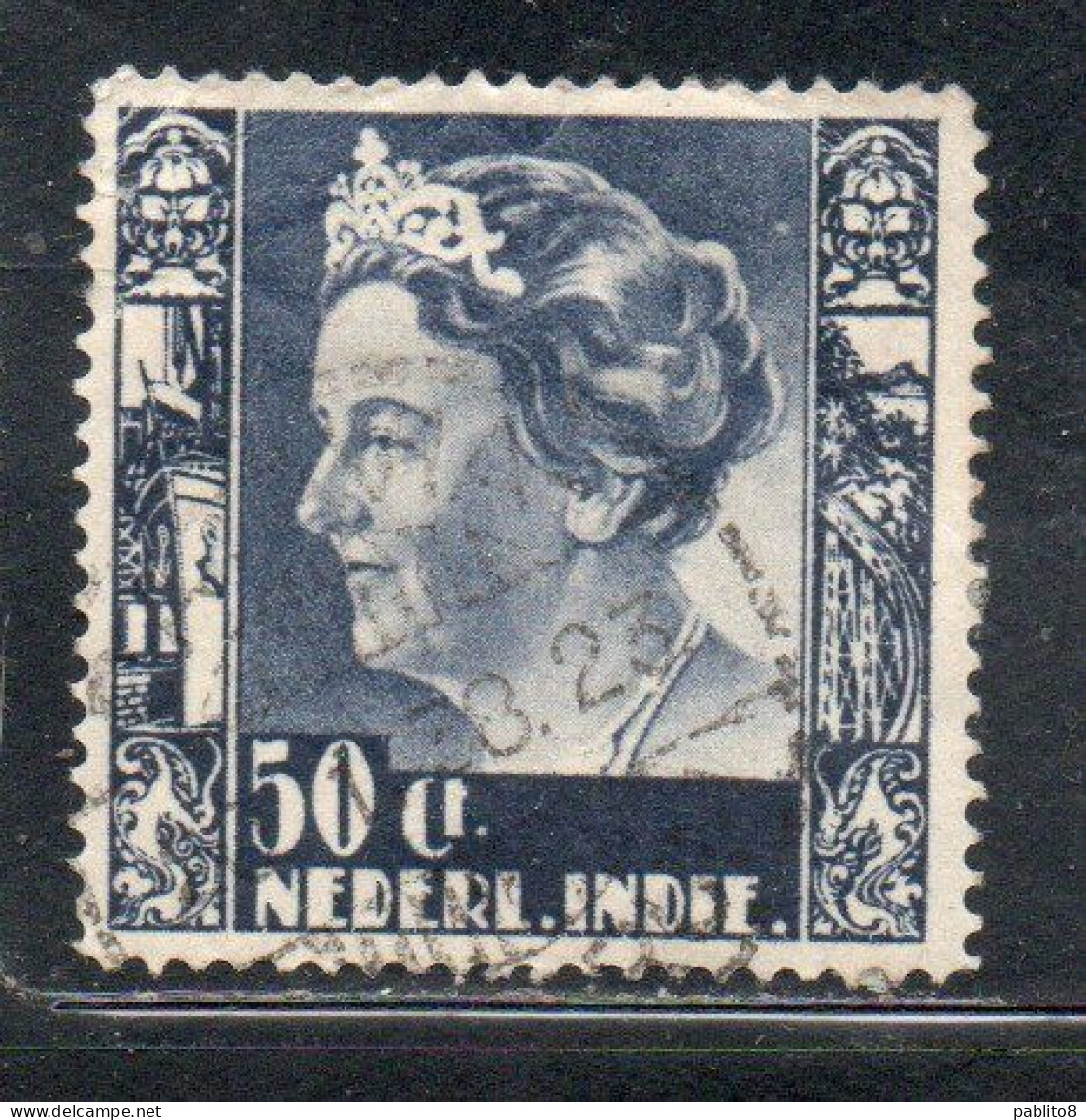 DUTCH INDIA INDIE INDE NEDERLANDS HOLLAND OLANDESI NETHERLANDS INDIES 1934 QUEEN WILHELMINA 50c USED USATO - Nederlands-Indië