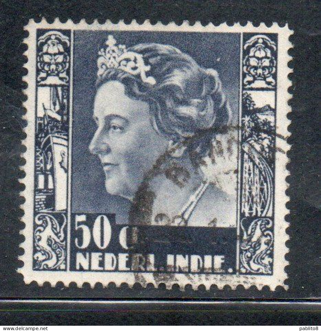 DUTCH INDIA INDIE INDE NEDERLANDS HOLLAND OLANDESI NETHERLANDS INDIES 1934 QUEEN WILHELMINA 50c USED USATO - Nederlands-Indië