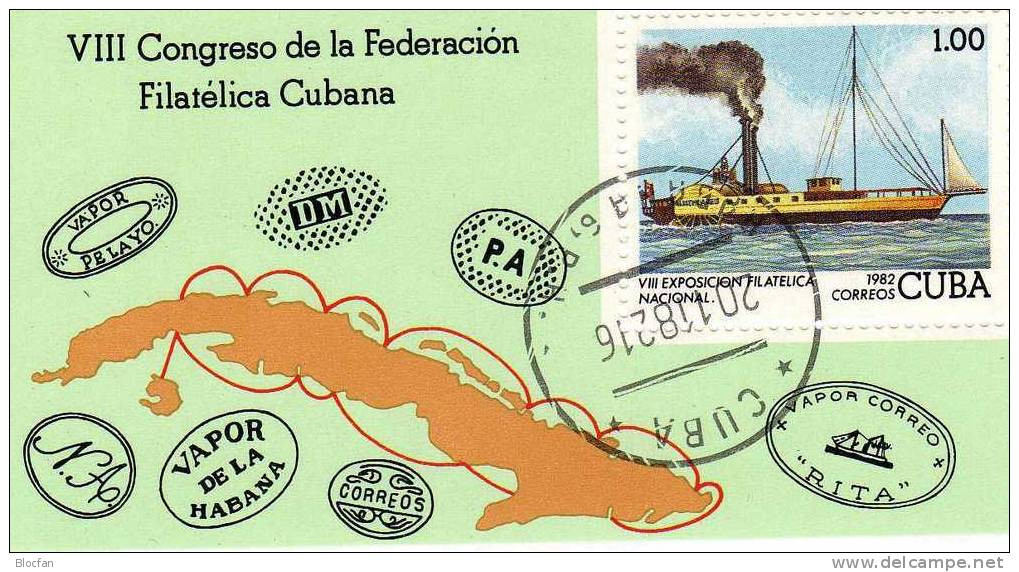 EXPO 8.Nationale BMA 1982 Havanna Kuba Bl.74 O 5€ Post-Dampfer Stamps On Stamp Hoja Philatelics Bloc Ships Sheet B FCuba - Poste