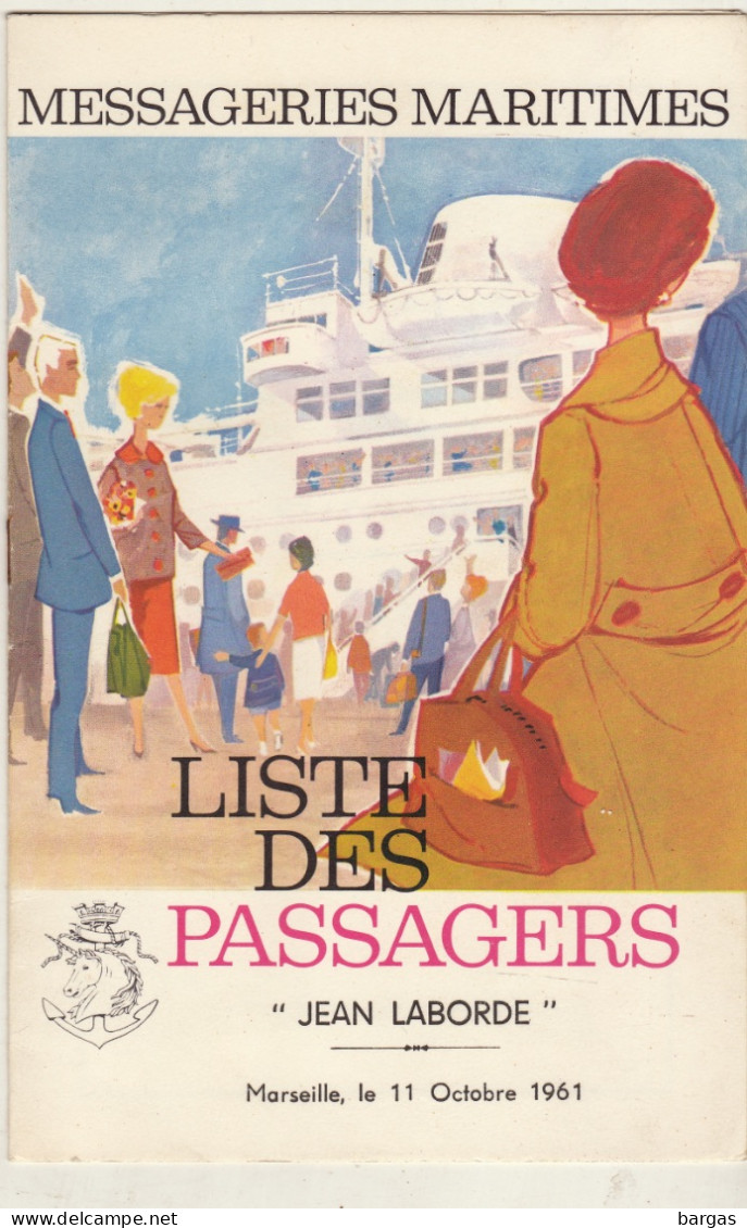 Messageries Maritimes Liste De Passagers Le Jean Laborde Ligne Océan Indien 1961 - Bateau Paquebot - Sonstige & Ohne Zuordnung