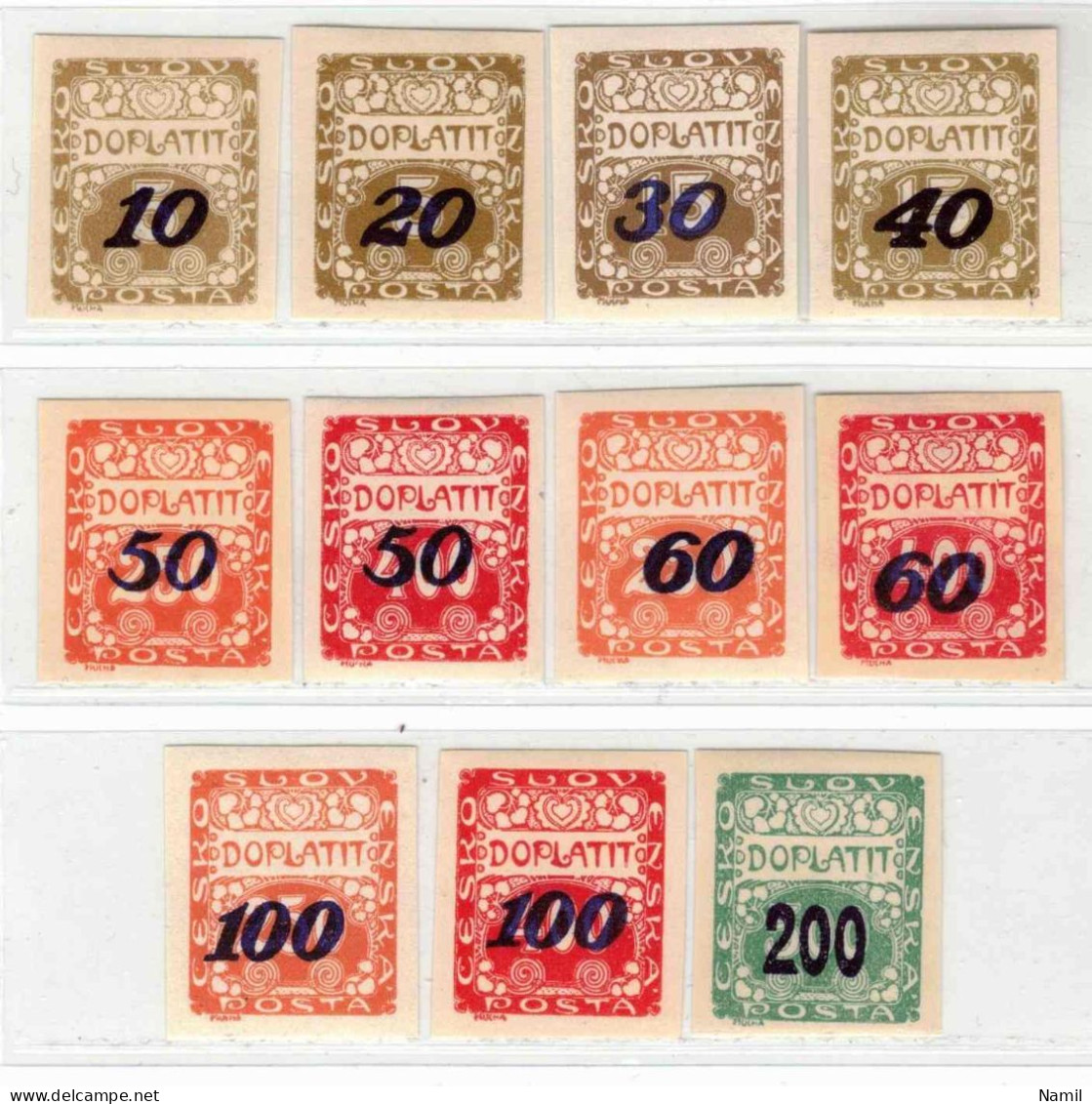 Tchécoslovaquie 1924 Mi  D 25-34+54 (Yv TT 31-40+54), (MH)* Trace De Charniere - Unused Stamps