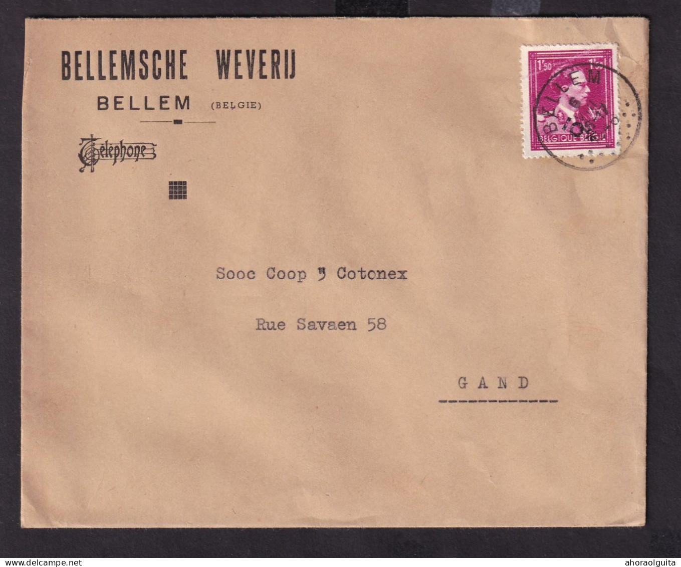 DDEE 785 -- Enveloppe TP Moins 10 % Surcharge Locale BELLEM 1946 - Entete Bellemsche Weverij - 1946 -10%