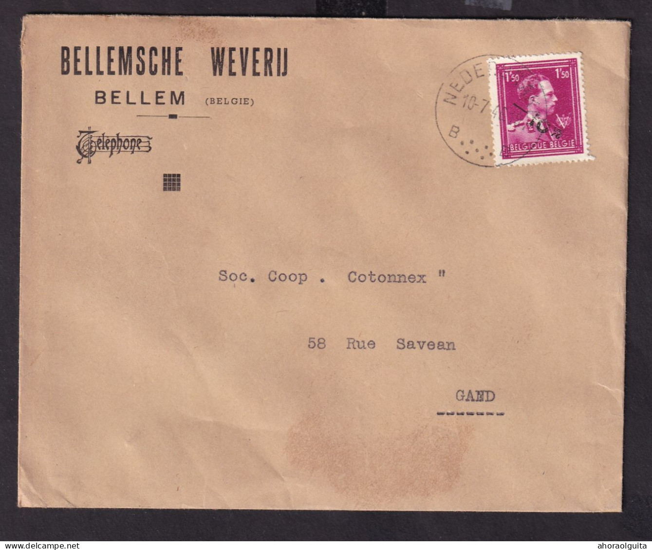 DDEE 786 -- 2 X Enveloppe TP Moins 10 % Surcharge Locale NEDERBRAKEL 1946 - Entete Bellemsche Weverij - 1946 -10%