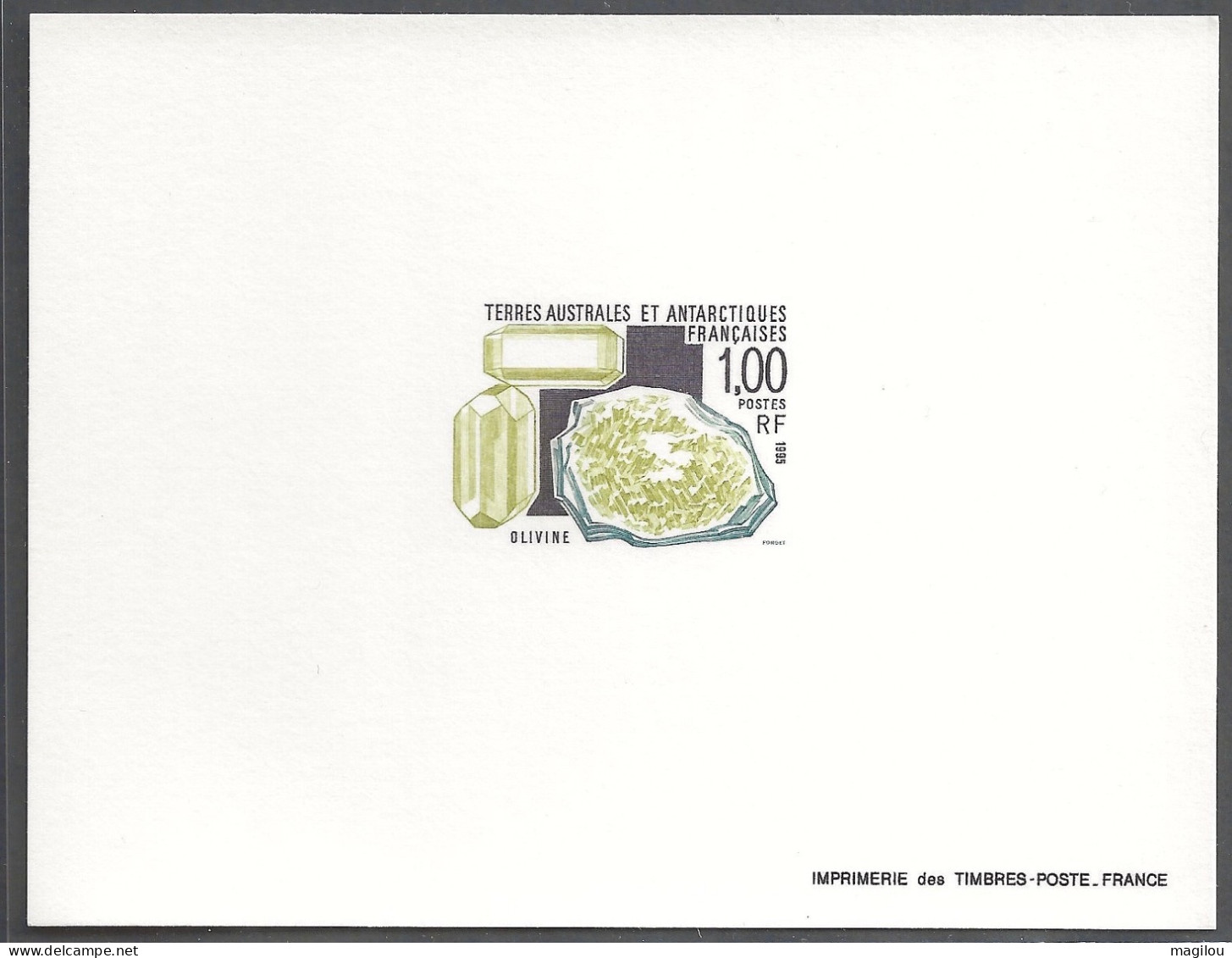 Epreuve De Luxe Taaf/fsat Mineraux L’olivine YVT 195 - Imperforates, Proofs & Errors