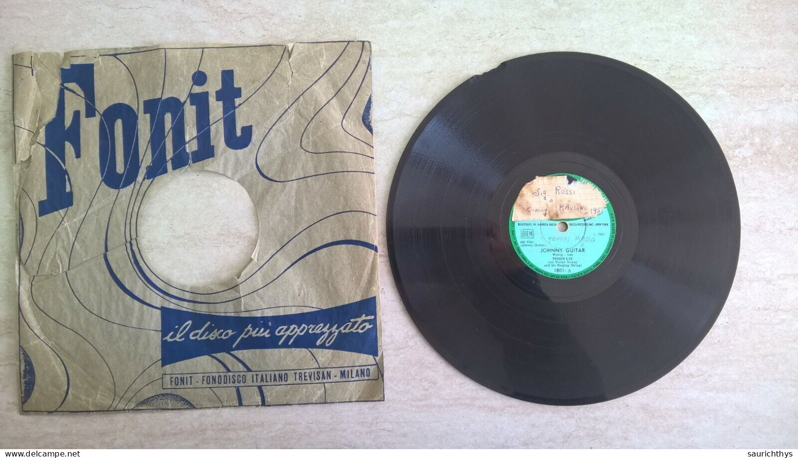 Vinile 78 Giri Per Grammofono Peggy Lee Con Victor Young - Autumn In Rome Johnny Guitar - Fonit - Formatos Especiales