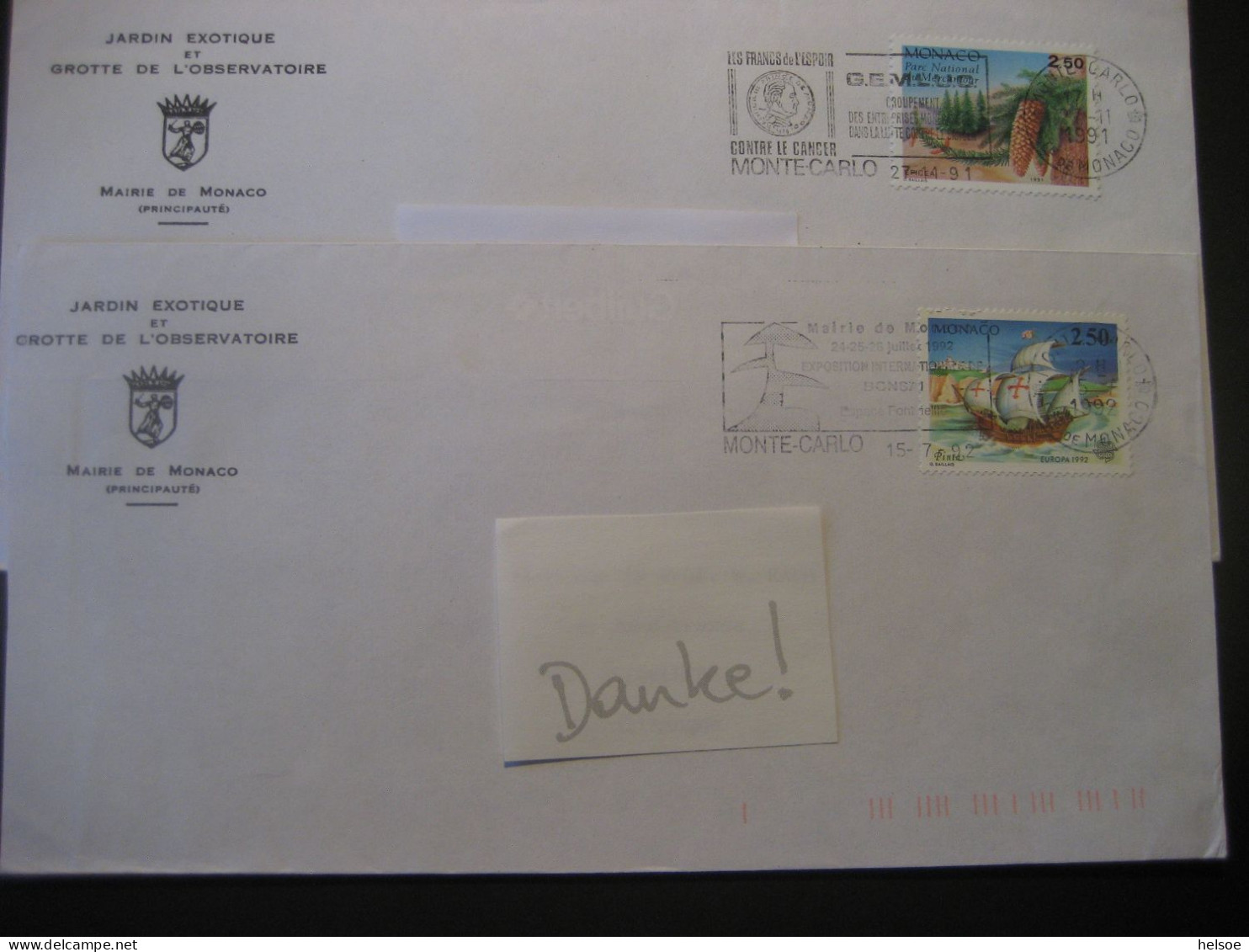 Monaco- 2 Geschäfts-Briefe, Gelaufen 1991/92 Von Monte Carlo Nach Heidelberg - Covers & Documents