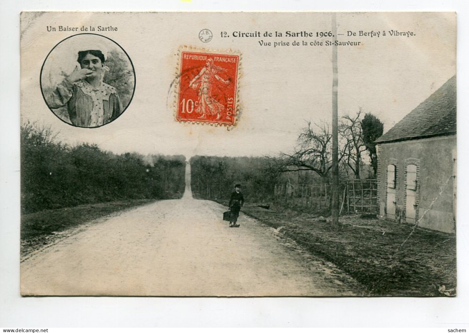 72 CIRCUIT De La SARTHE 1906 De Berfay à Vibraye Jeune Femme Route La Cote Saint Sauveur écrite 1908 Timb  D14  2023 - Le Mans