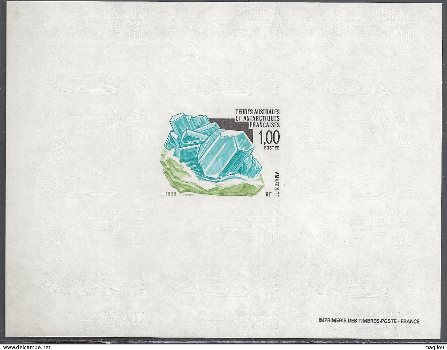 Feuillet Gommé Taaf/fsat Minéral Amazonite YVT 203 Mnh** - Sin Dentar, Pruebas De Impresión Y Variedades