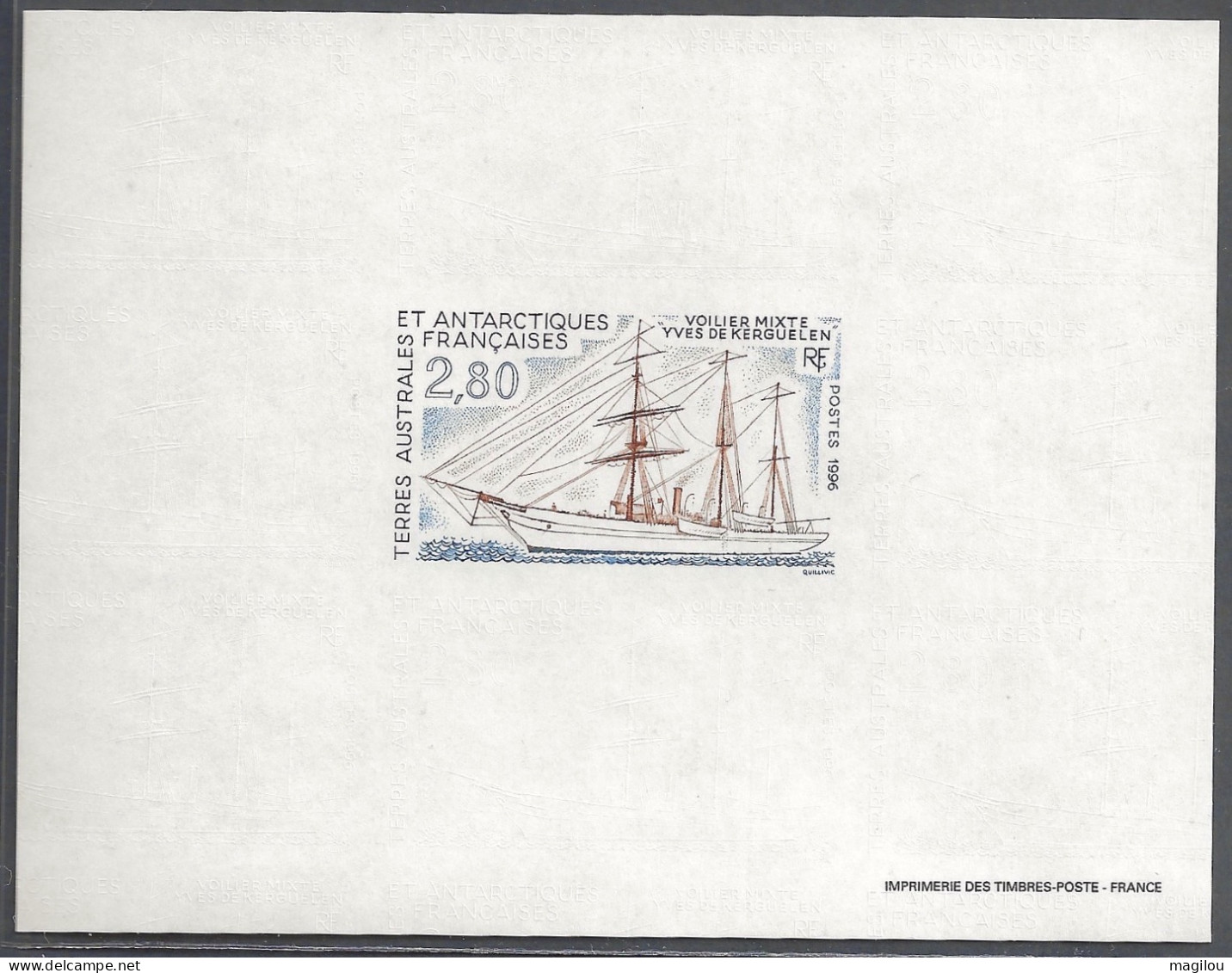 Feuillet Gommé Taaf/fsat Voilier Mixte Yves De Kerguelen YVT 206 Mnh** - Geschnittene, Druckproben Und Abarten