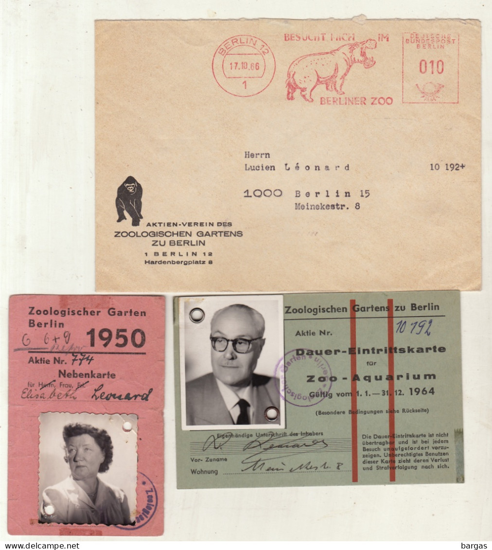 Documents Carte De Membre Enveloppe Parc Zoologique De Berlin Zoo - Autres & Non Classés