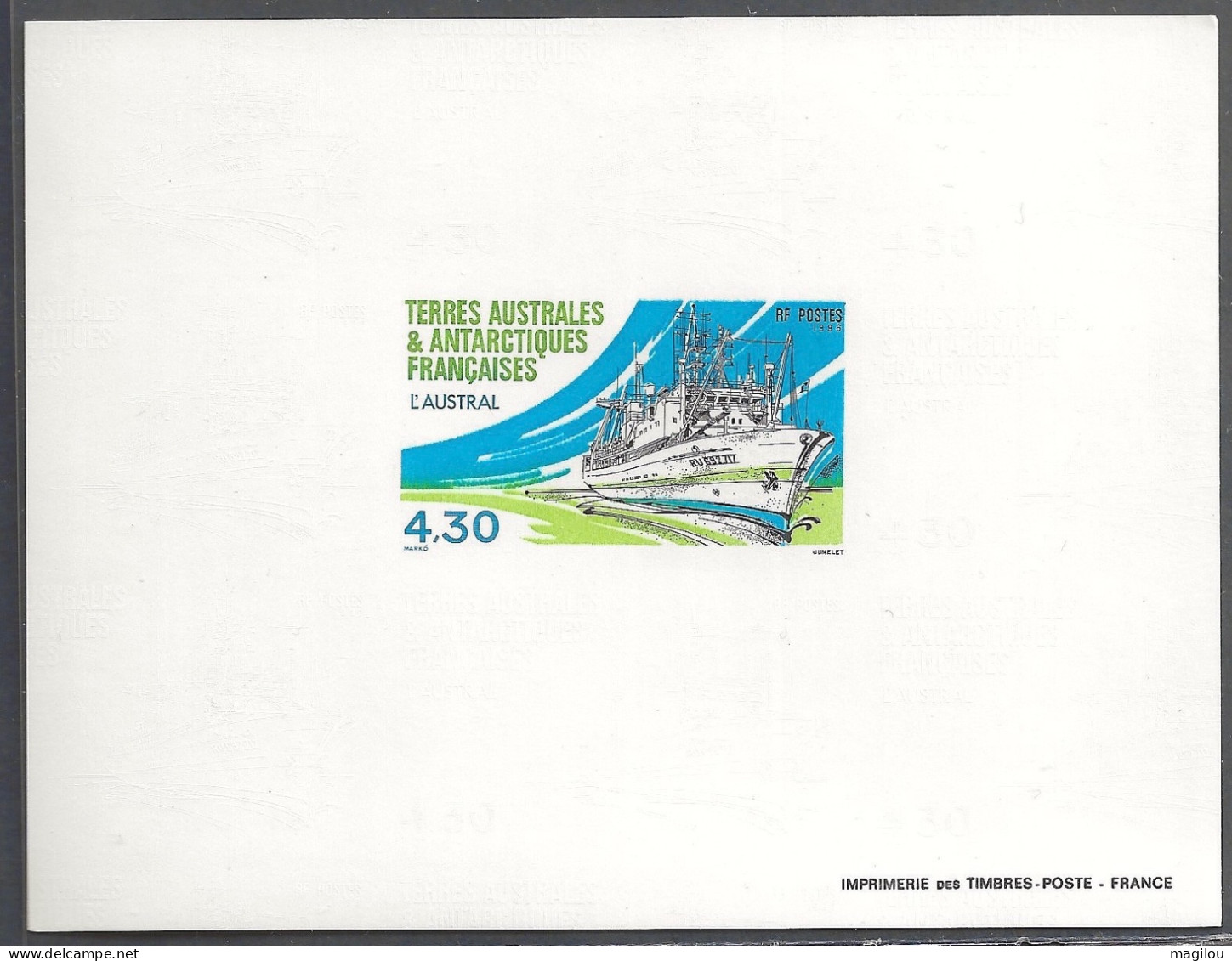 Feuillet Gommé Taaf/fsat Bateau L’austral YVT 208 Mnh** - Non Dentelés, épreuves & Variétés