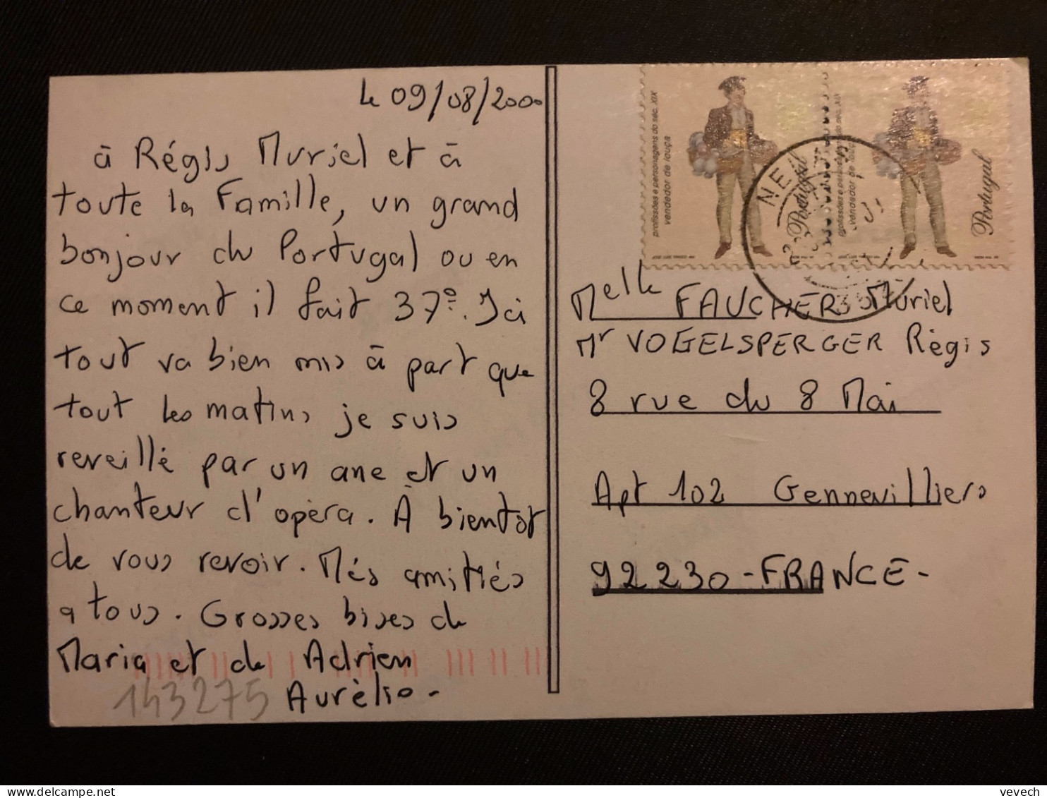 CP Pour La FRANCE TP VENDEDOR DE LOUCA 50 Paire OBL. NELAS Et Datée 09/08/2000 - Briefe U. Dokumente