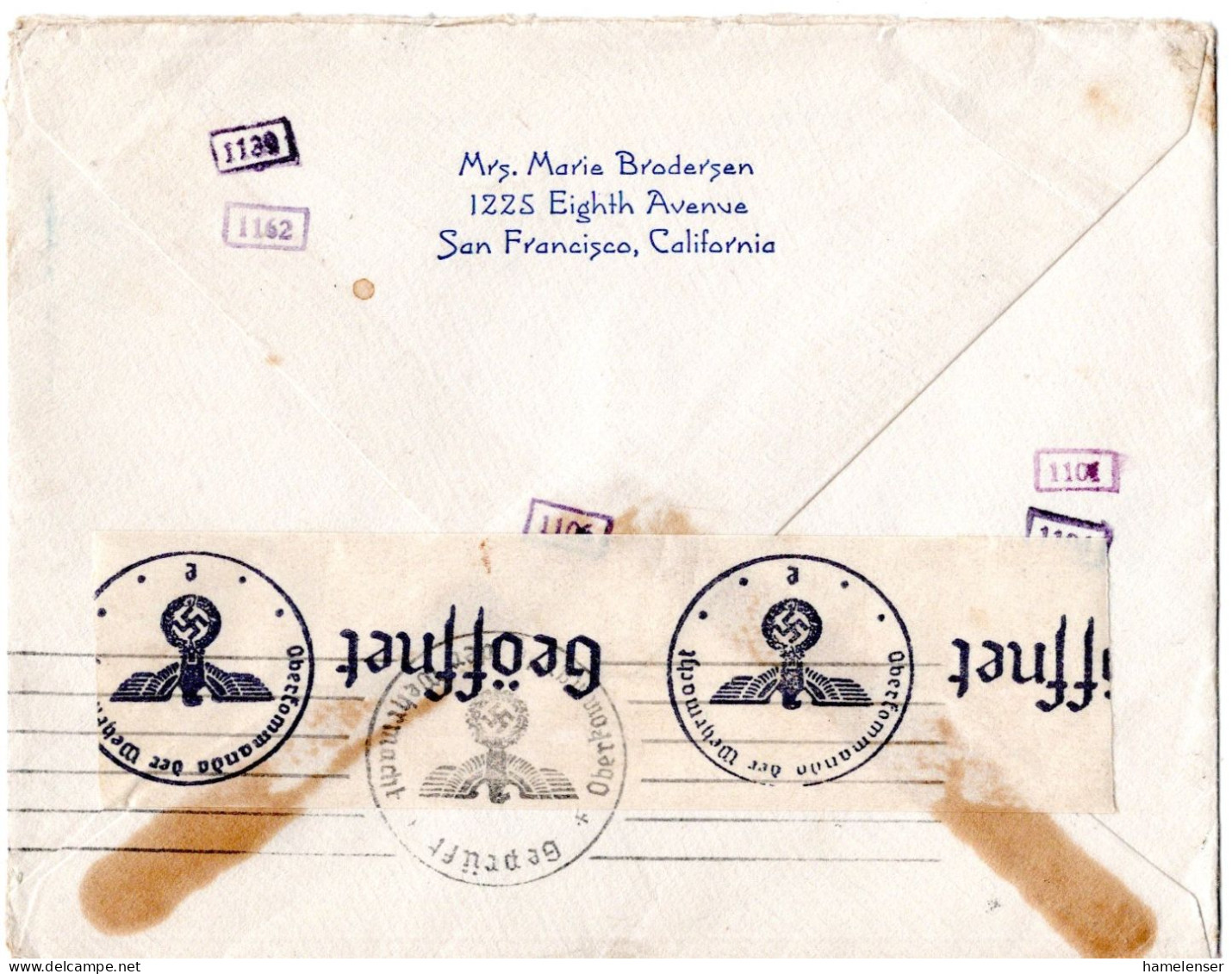 72766 - USA - 1940 - 2@15¢ Luftpost A Bf SAN FRANCISCO, CAL -> Deutschland, M Dt Zensur - Cartas & Documentos