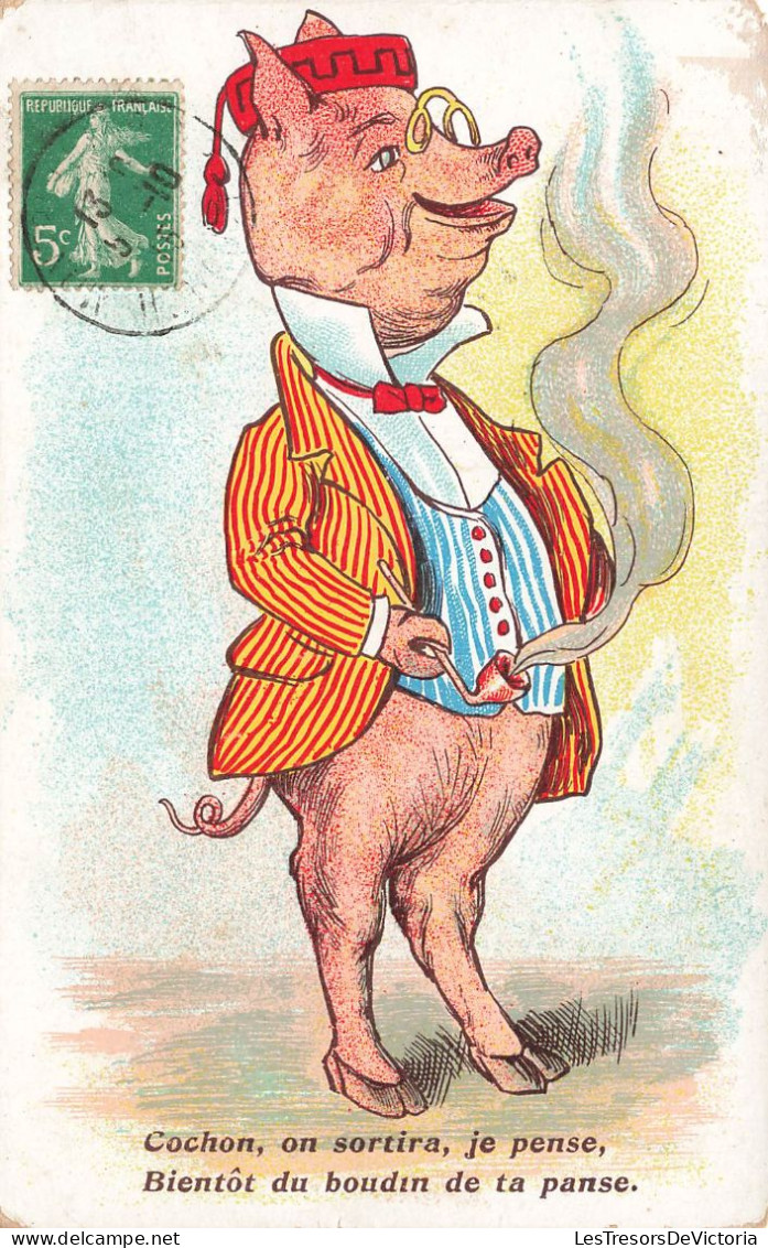 ILLUSTRATEUR - Un Cochon Appréciant Sa Pipe - Colorisé - Carte Postale Ancienne - Andere & Zonder Classificatie