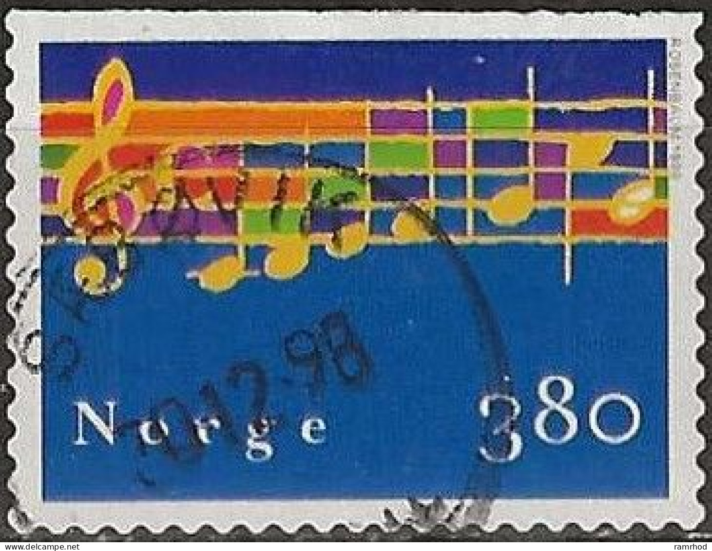 NORWAY 1998 Christmas - 3k.80 - Music Score (blue Background) FU - Gebraucht