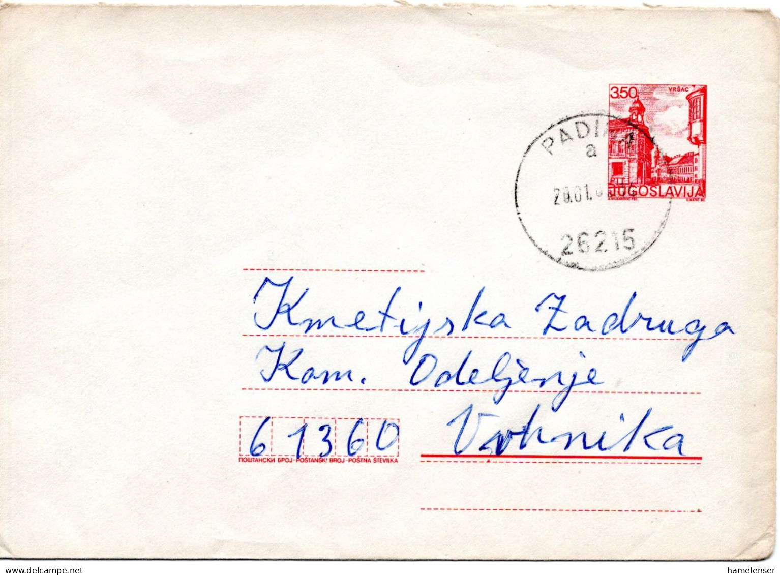72774 - Jugoslawien - 1982 - 3,50D GAUmschlag PADINA -> Vrhnika - Cartas & Documentos