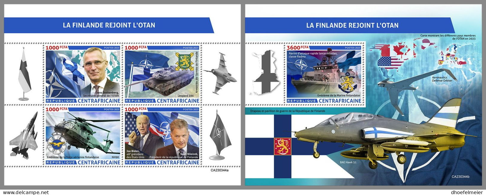 CENTRAL AFRICAN 2023 MNH Finland Joins NATO Beitritt M/S+S/S – IMPERFORATED – DHQ2348 - OTAN