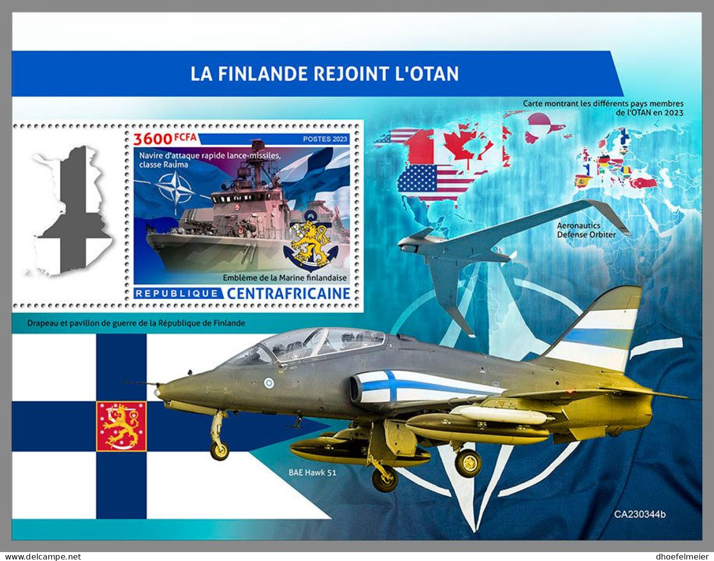 CENTRAL AFRICAN 2023 MNH Finland Joins NATO Beitritt S/S – IMPERFORATED – DHQ2348 - NAVO