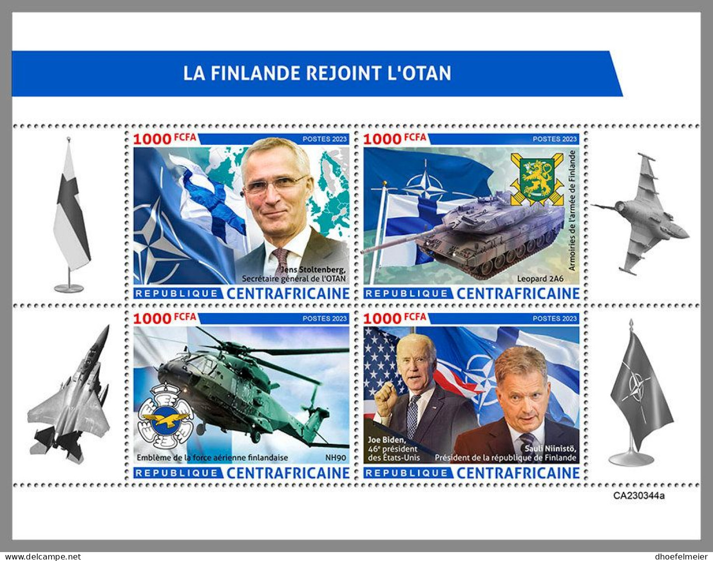 CENTRAL AFRICAN 2023 MNH Finland Joins NATO Beitritt M/S – IMPERFORATED – DHQ2348 - NAVO