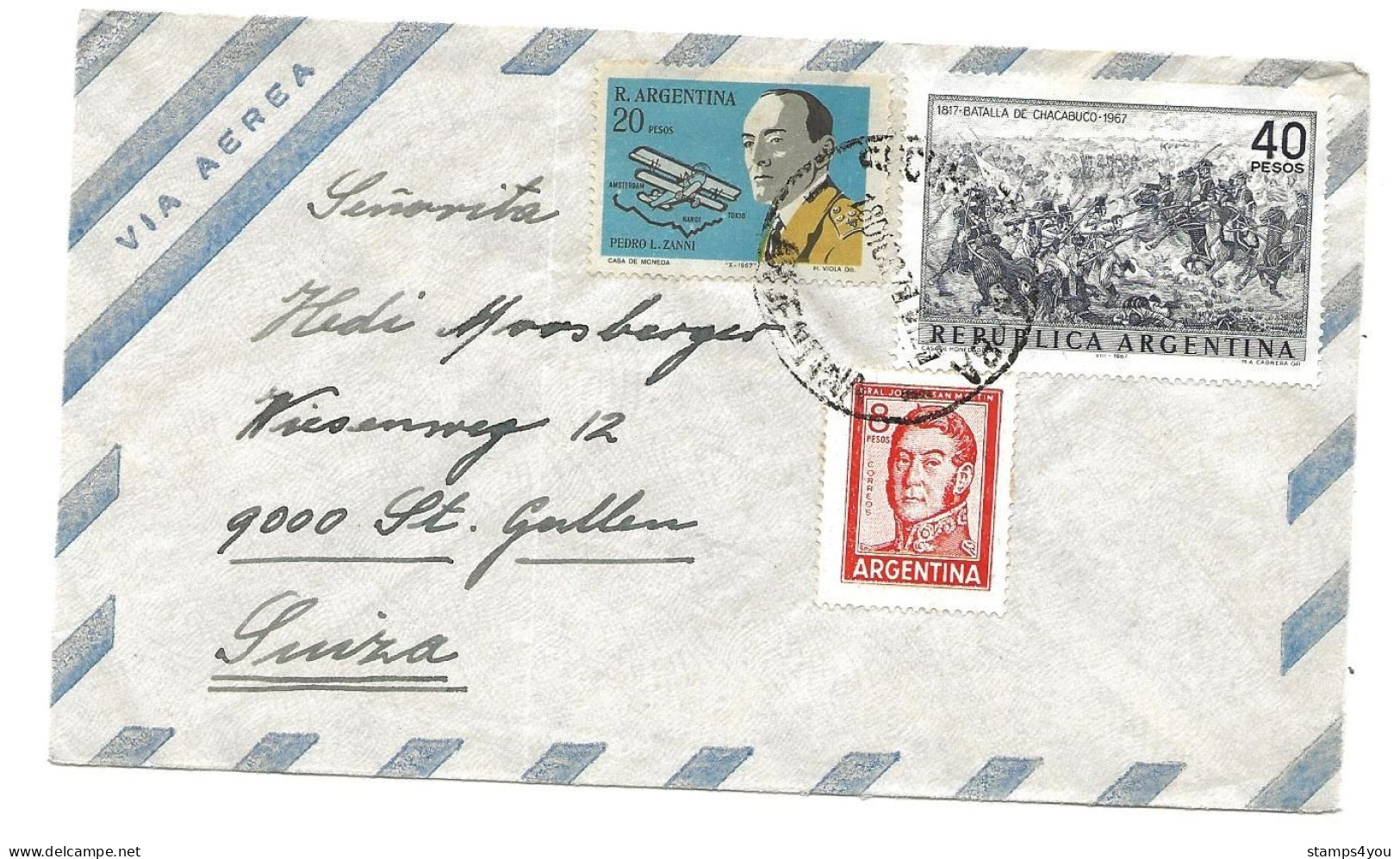 237 - 16 - Enveloppe Envoyée De Buenos Aires En Suisse 1974 - Cartas & Documentos