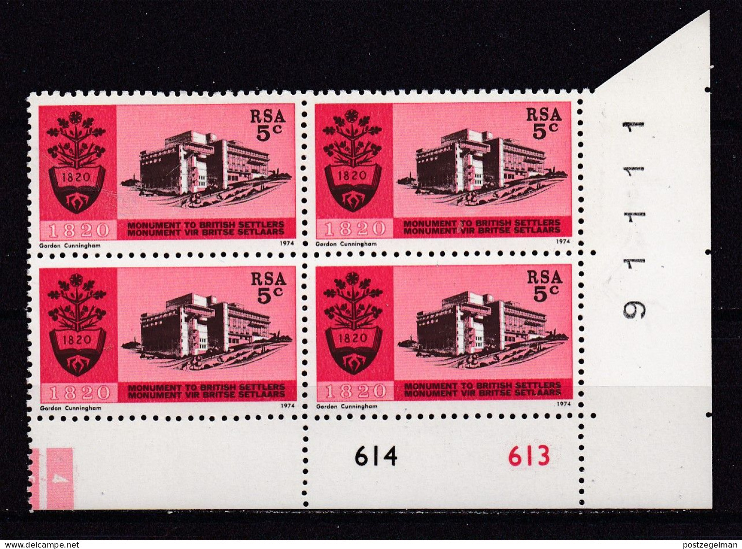 SOUTH AFRICA, 1974, MNH Control Block Of 4, British Emigrants, M 445, Scan X536 - Unused Stamps