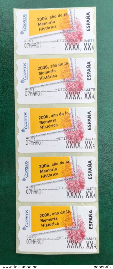 España Spain 2005, ATM ETIQUETA, Memoria Histórica I, Tira De 5 Etiquetas Blancas / Strip Of 5, Nuevos ** - Vignette [ATM]