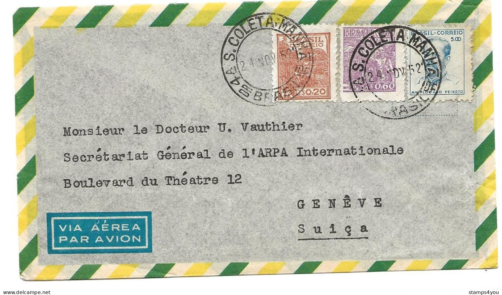 237 - 98 - Enveloppe Envoyée Du Brésil En Suisse 1952 - Storia Postale