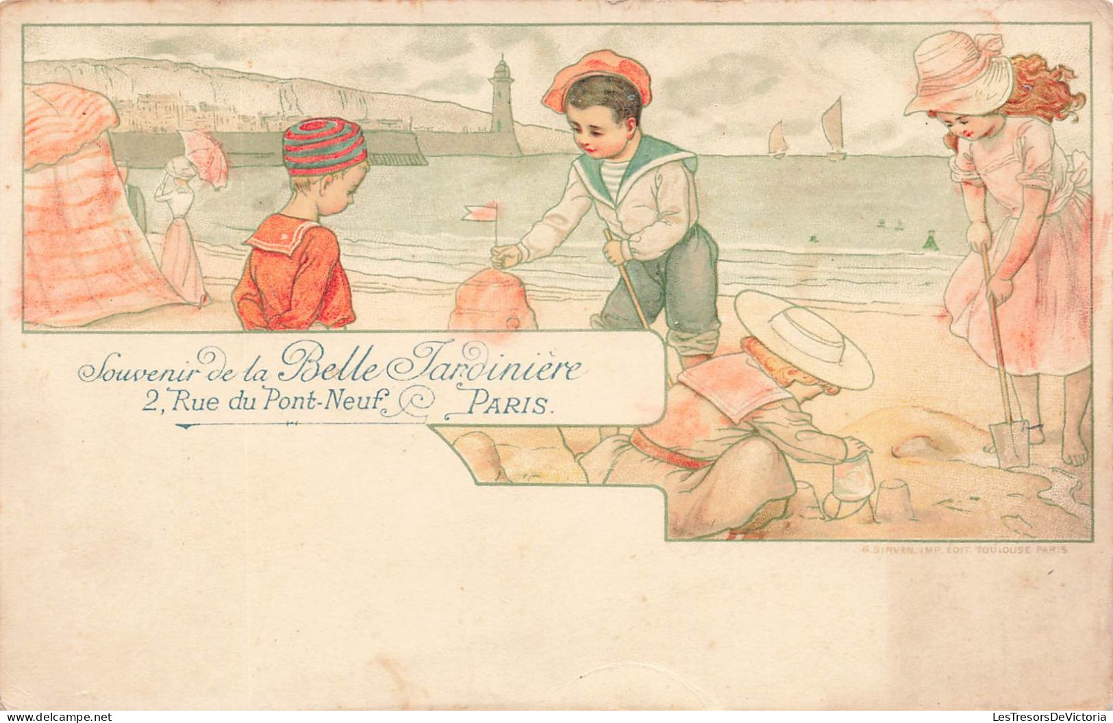 ENFANTS - Dessins D'enfants - Souvenir De La Belle Jardinière - Des Enfants Sur La Plage - Carte Postale Ancienne - Children's Drawings