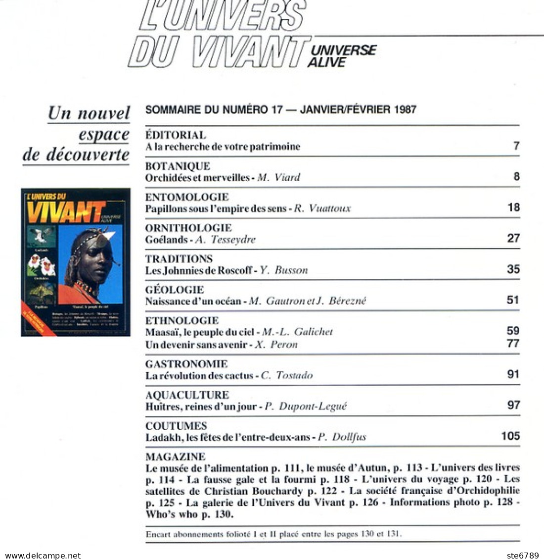 L'UNIVERS DU VIVANT N° 17 1987  Goélands , Orchidées , Papillons , Maasaï Peuple Du Ciel - Ciencia