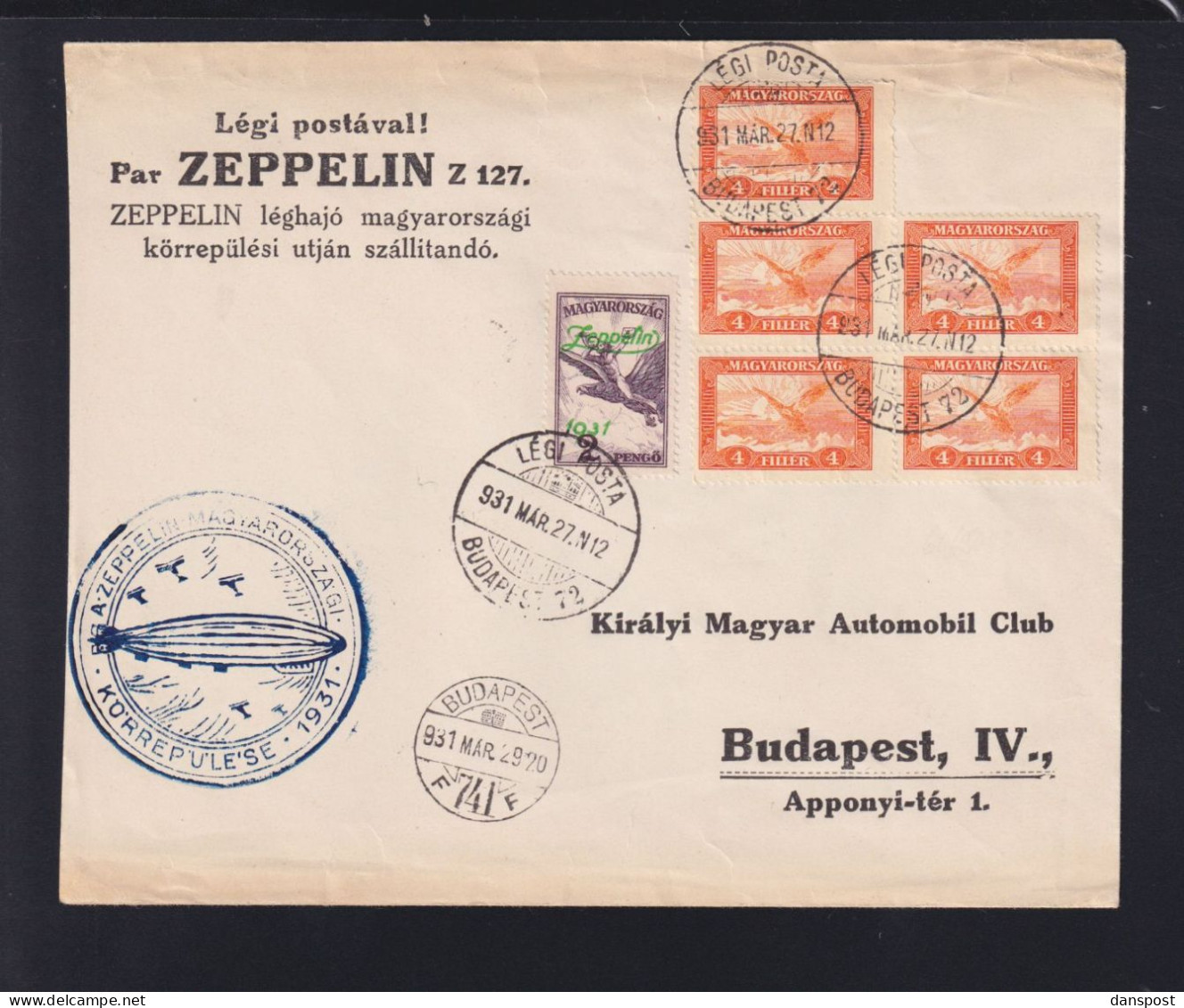 Ungarn Hungary Zeppelin Briefkuvert 1931 - Storia Postale