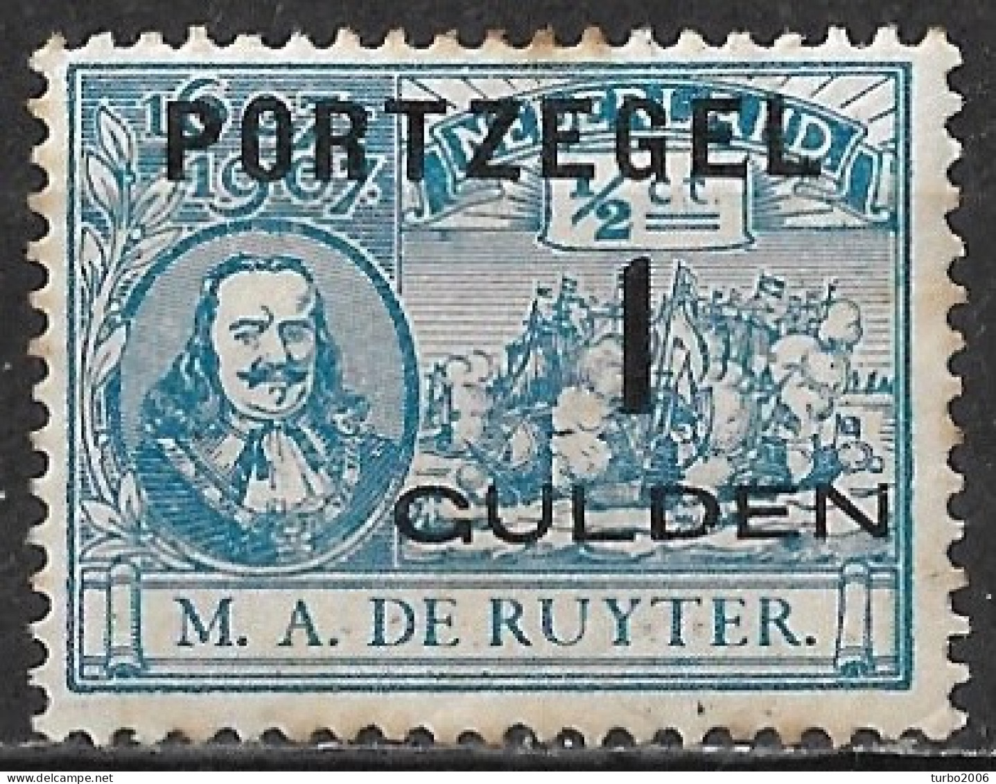 1907 Portzegels De Ruyter Hoogste Waarde 1 Gulden Op ½ Blauw NVPH P 43 Ongestempeld - Strafportzegels