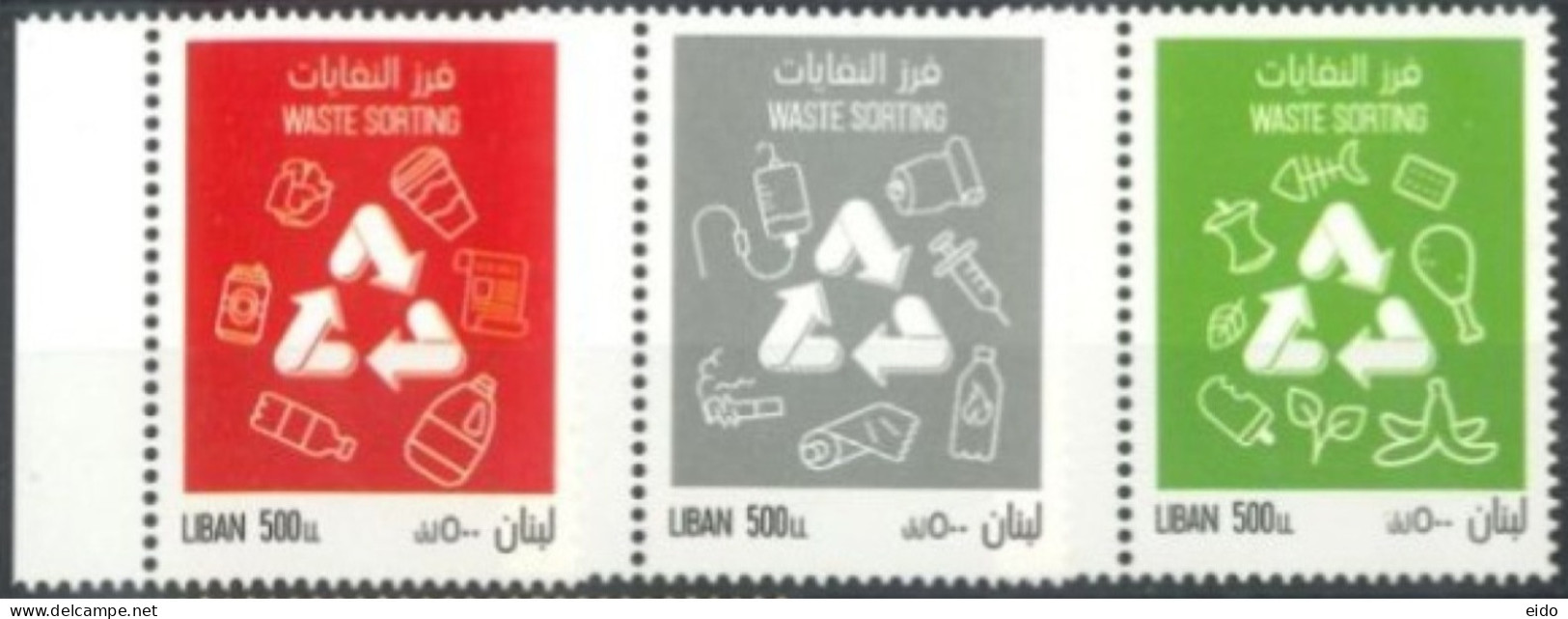 LEBANON. - WASTE SORTING STAMPS COMPLETE SET OF 3, UMM (**). - Lebanon