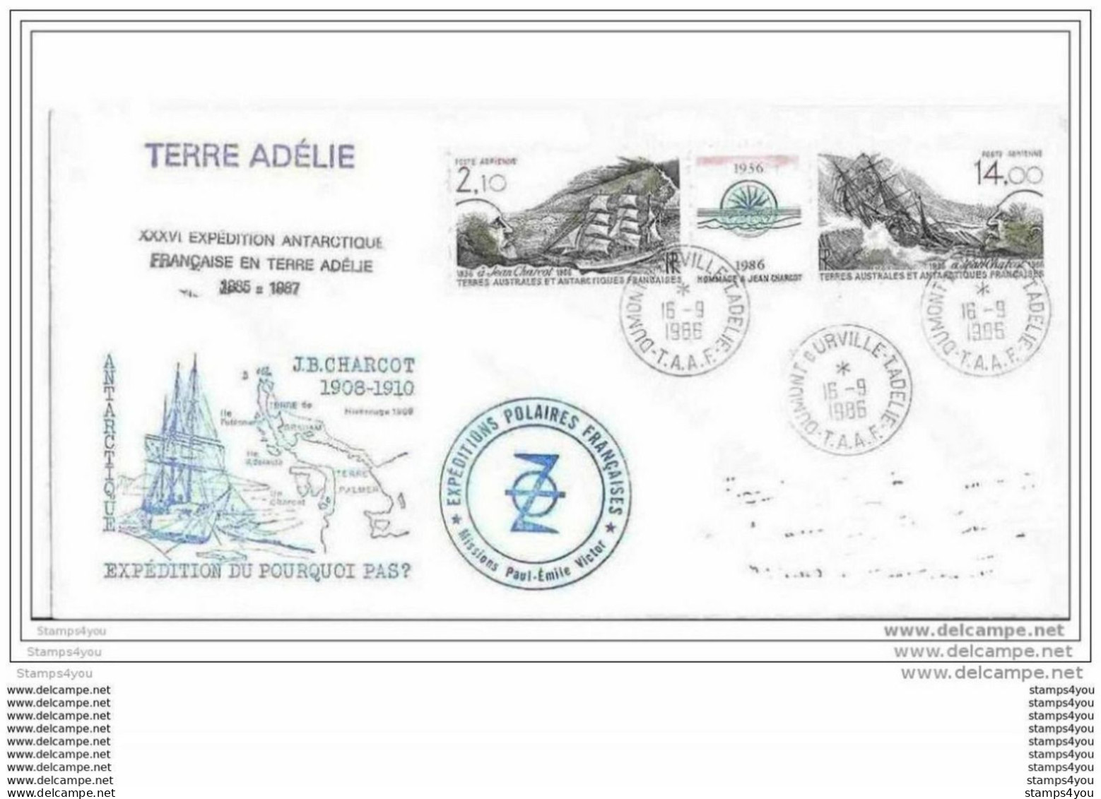 G 154 -   Superbe Lettre Recommandée Terre Adélie 16.9.1986 - 50e Anniversaire Du Naufrage Du "Pourquoi-Pas" De Charcott - Polarforscher & Promis