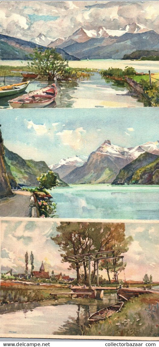 12 Postcards With Switzerland Views Very Decorative Aquarelle MARC Illlustrateurs - Collezioni E Lotti