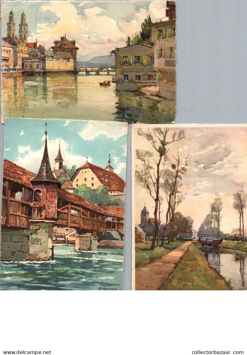 12 Postcards With Switzerland Views Very Decorative Aquarelle MARC Illlustrateurs - Collections & Lots