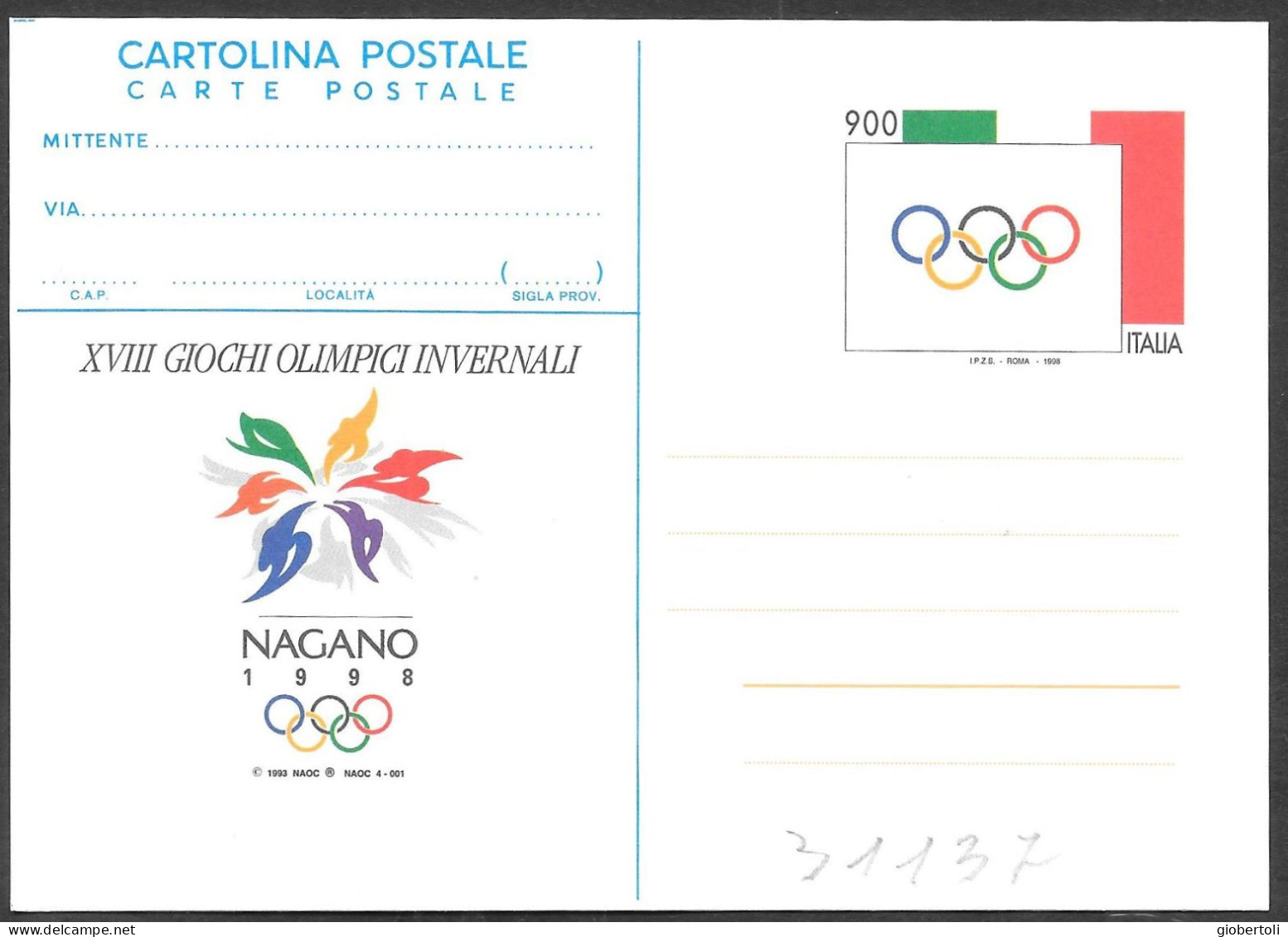 Italia/Italy/Italie: Intero, Stationery, Entier, "Nagano1998" - Winter 1998: Nagano
