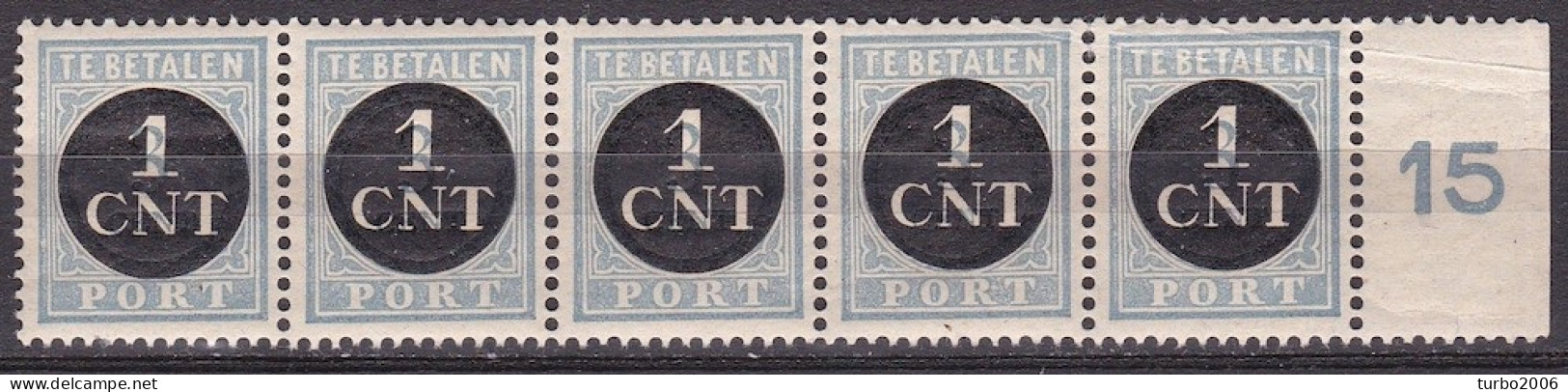 1923 Strafportzegels Der Uitgifte 1912-20 Overdrukt In Zwart 1 Cent / 3 Cent (48) In Postfrisse Strip Van 5 NVPH 61 - Strafportzegels