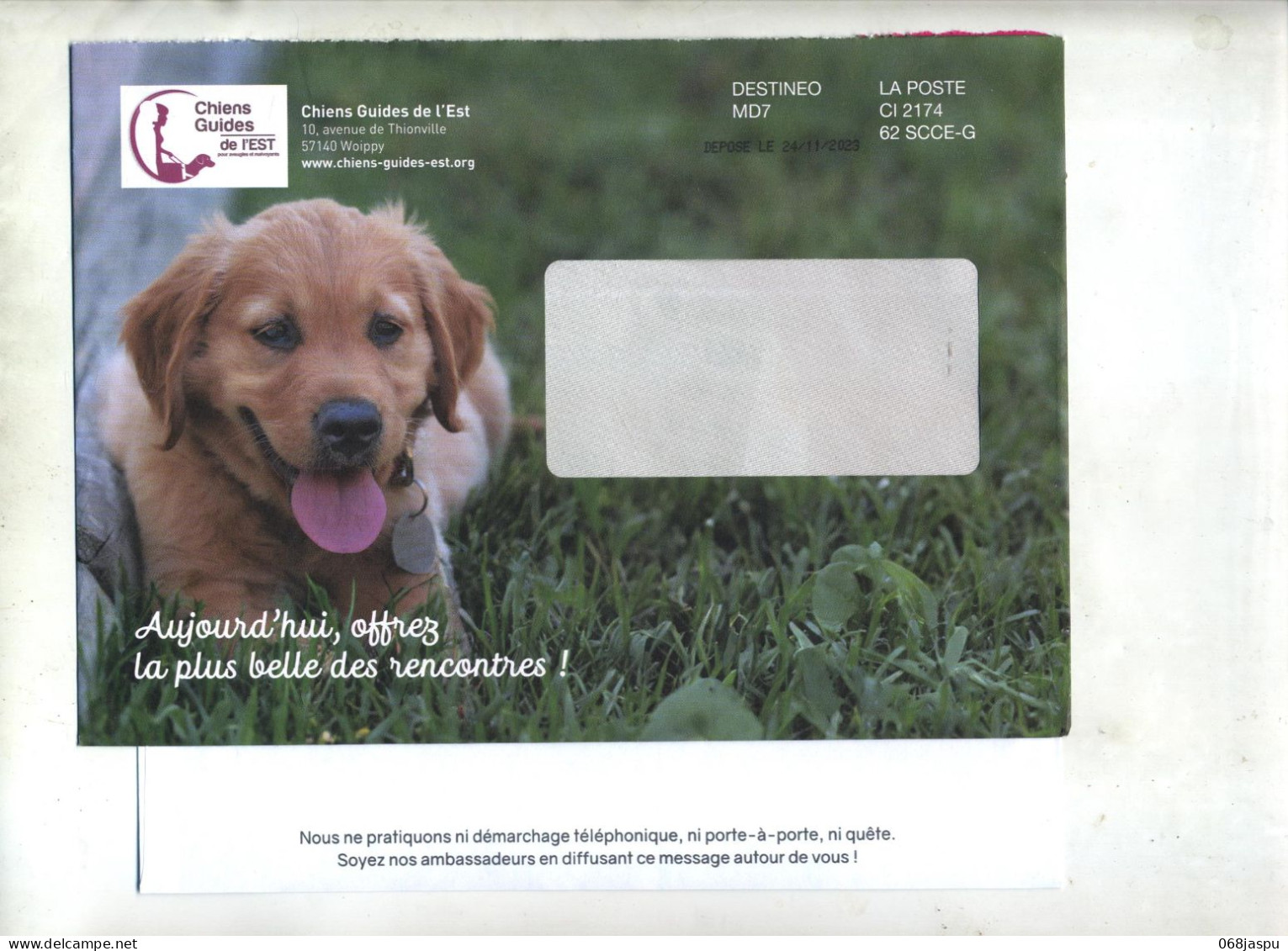 Enveloppe Reponse T Chien Guide Est + Destineo - Cartes/Enveloppes Réponse T