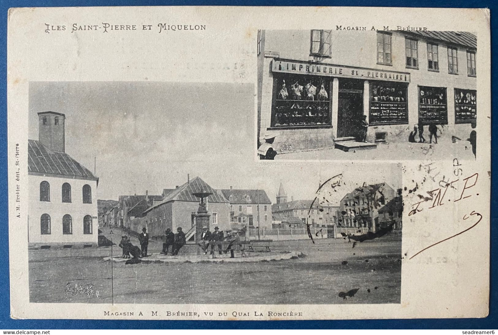 Carte Publicitaire 1903 De L'imprimerie ST PIERRAISE BREHIER Avec Groupe N°63 10c Noir Lilas Obl BOUCHON De Barres RR - Covers & Documents