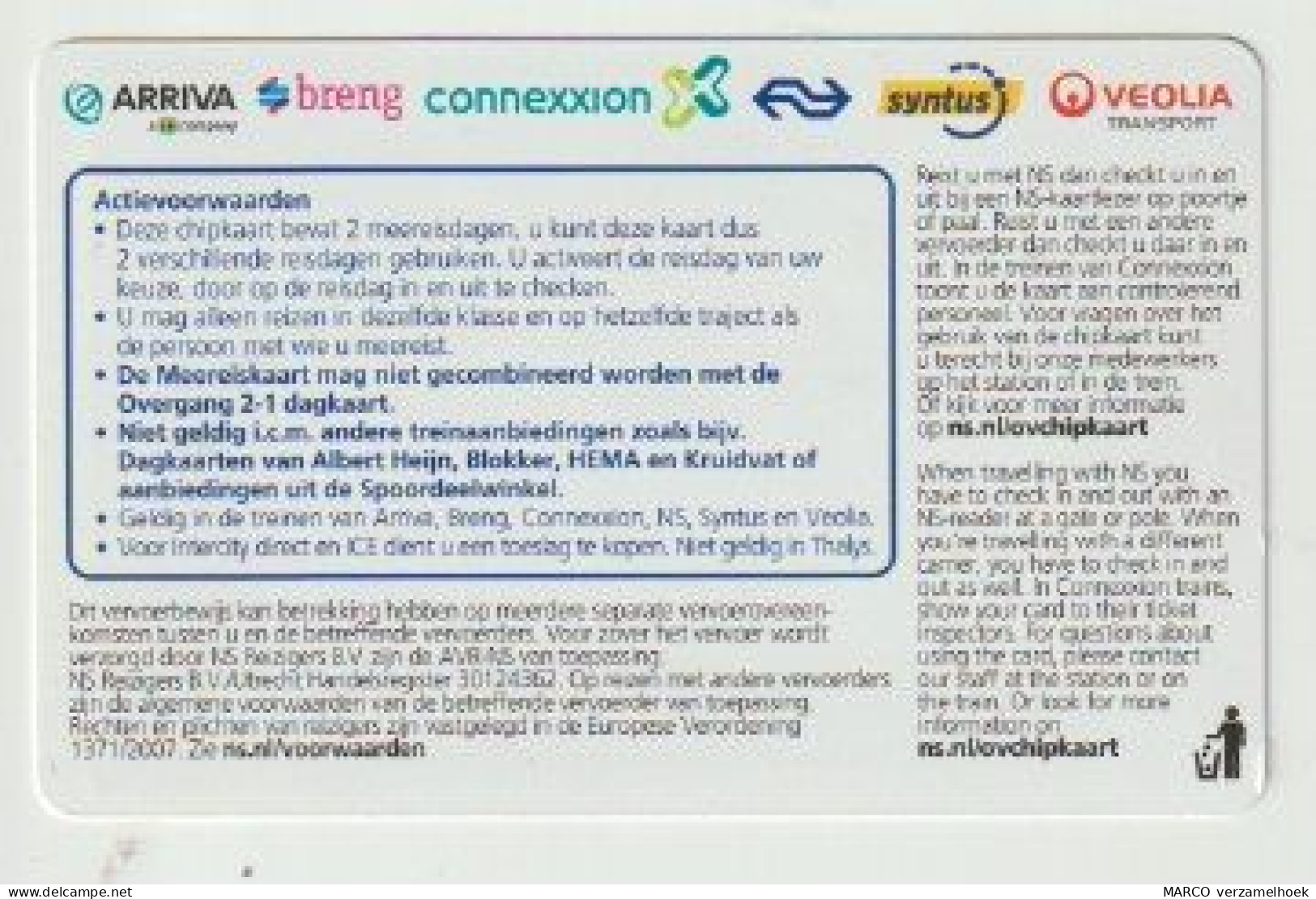 NS Nederlandse Spoorwegen Treinkaartje 2015 (NL) Meereiskaart Syntus-arriva-veolia - Europe