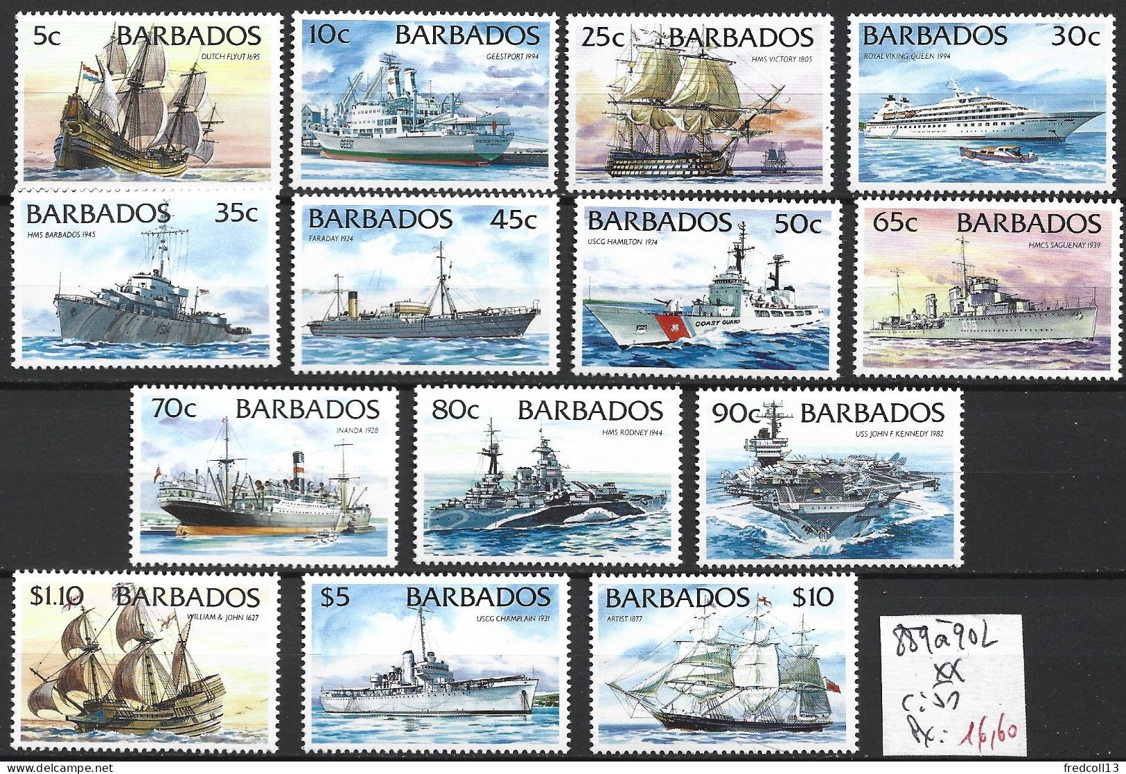 BARBADE 889 à 902 ** Côte 50 € - Barbados (1966-...)