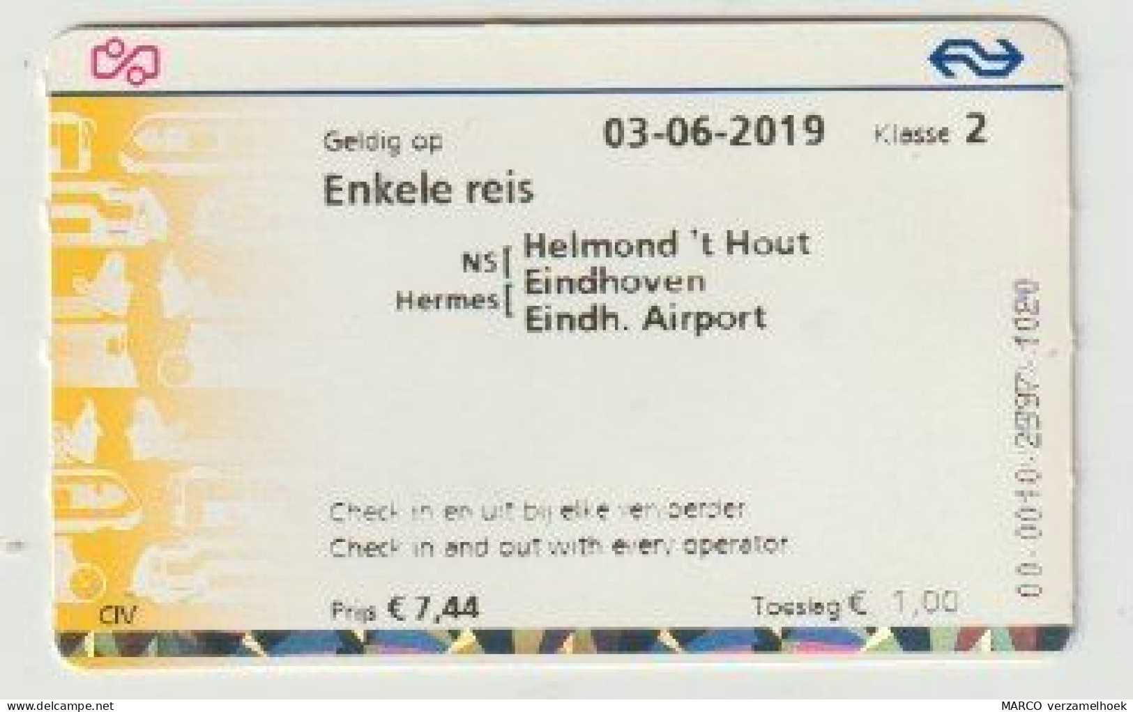 NS Nederlandse Spoorwegen Treinkaartje 2019 (NL) Helmond-eindhoven - Europe