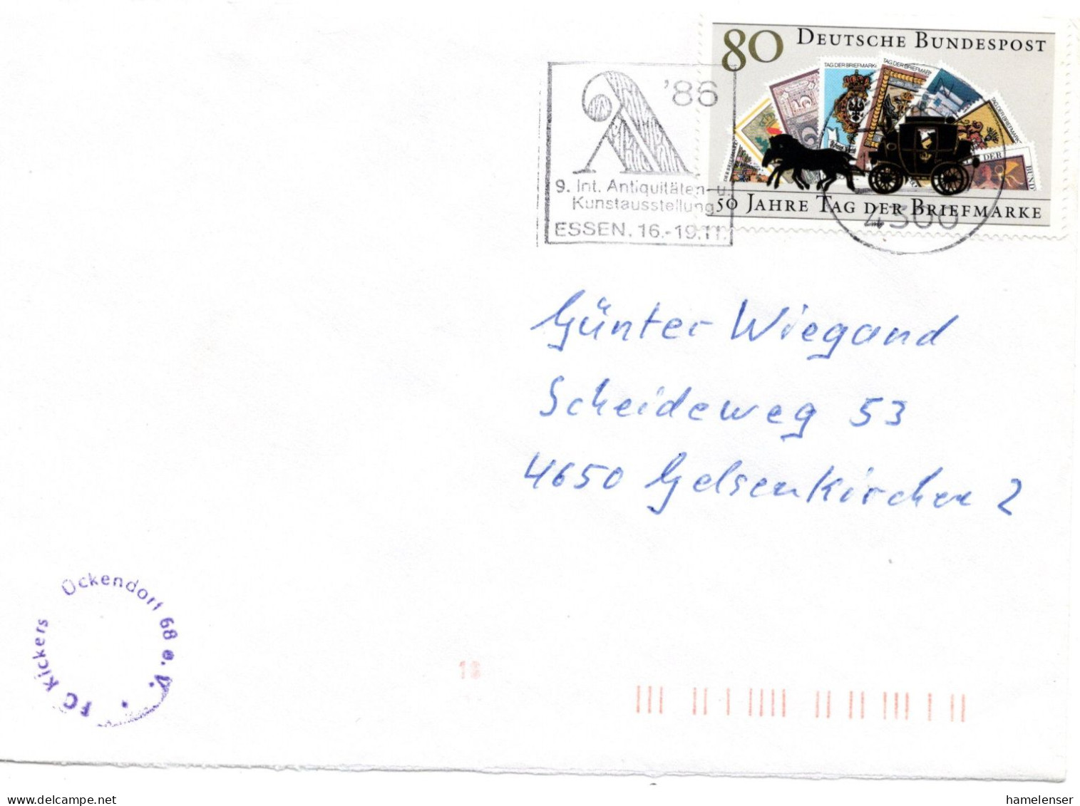 60808 - Bund - 1986 - 80Pfg Tag Der Briefmarke '86 EF A Bf ESSEN - 9.INT. ... KUNSTMESSE ... -> Gelsenkirchen - Sonstige & Ohne Zuordnung