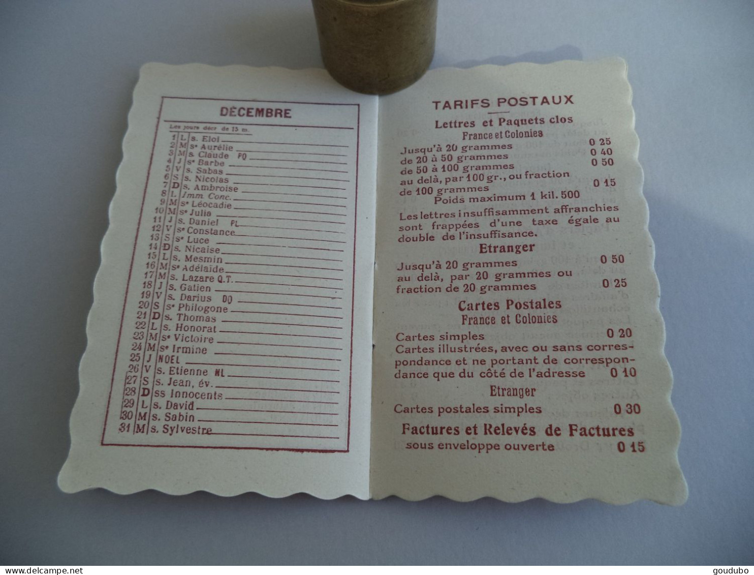 Calendrier 1924 Petit carnet dentelé illustré Suze Fillette ours confiture Confiserie Patisserie Horn Gouloubert Nîmes