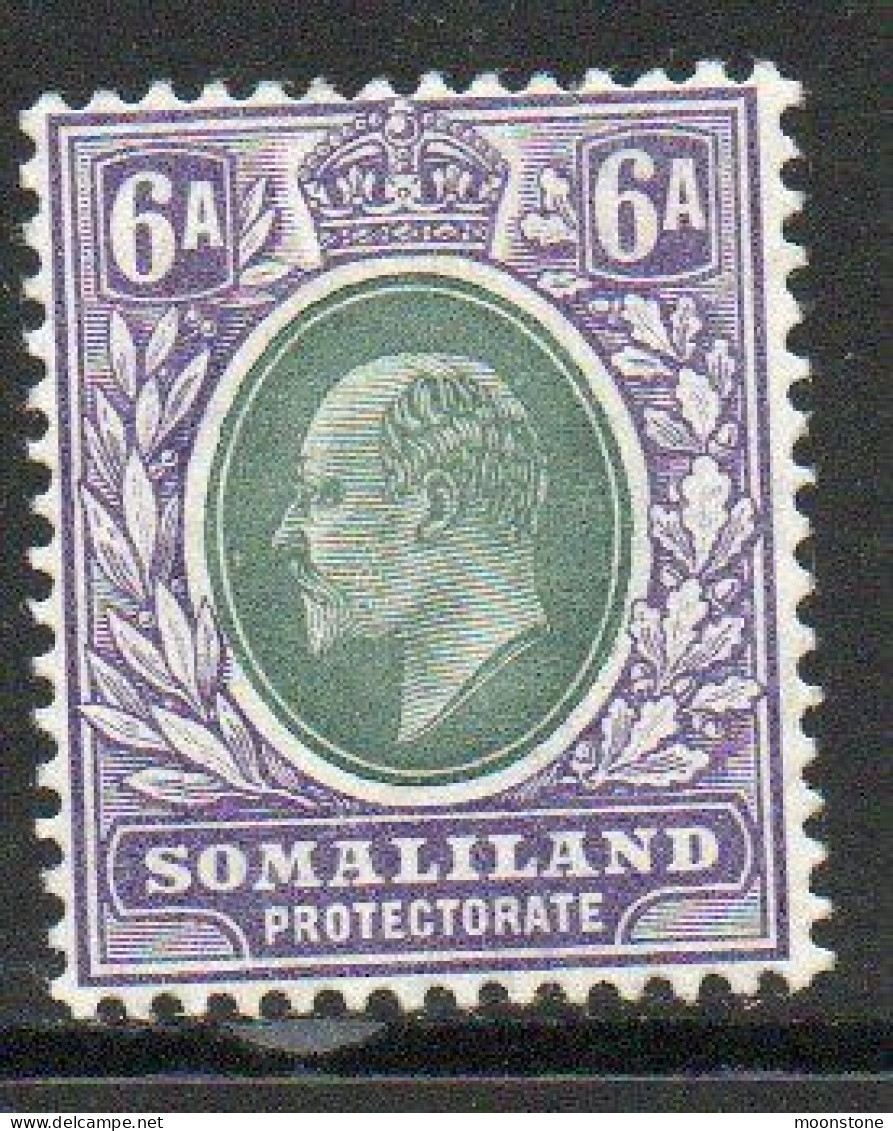 Somaliland Protectorate 1903 KEVII 6 Annas Value, Hinged Mint, SG 37 (BA2) - Somaliland (Protettorato ...-1959)