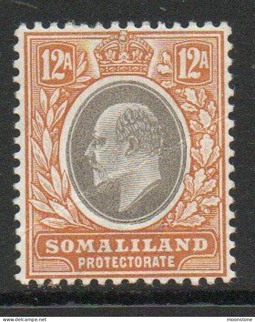 Somaliland Protectorate 1903 KEVII 12 Annas Value, Hinged Mint, Crease, SG 40 (BA2) - Somaliland (Protectorate ...-1959)