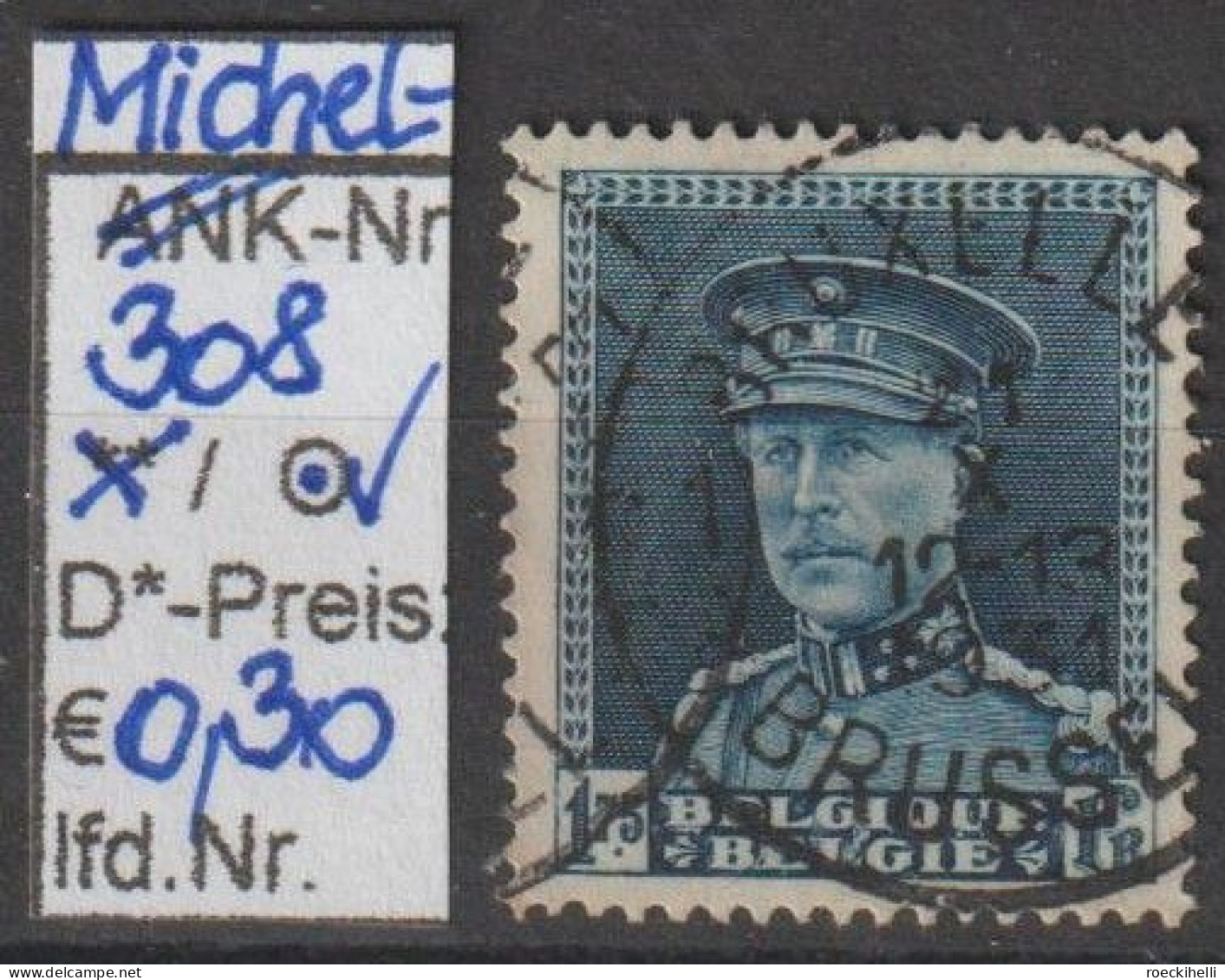 1931 - BELGIEN - FM/DM "König Albert I. M. Schirmmütze" 1,75 Fr Dkl'blau - O  Gestempelt - S.Scan (308o Be) - 1931-1934 Képi