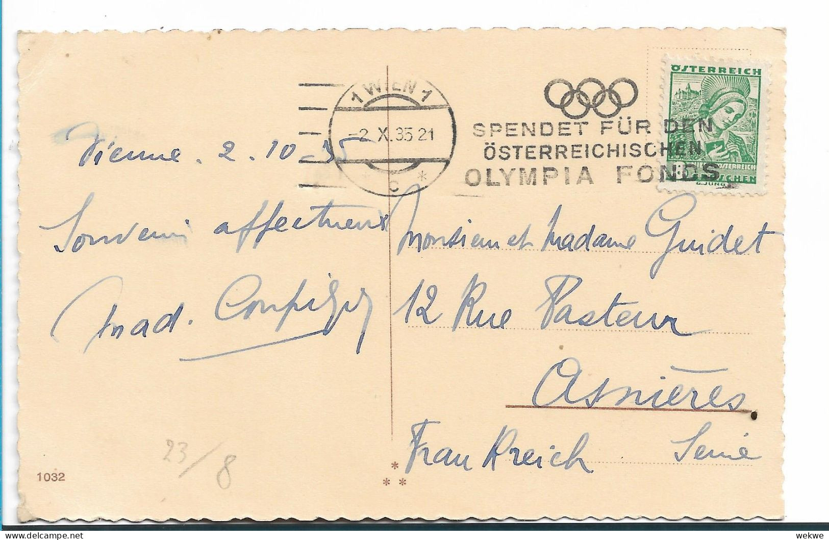 Oy209 / OLYMPIA - Aufruf Für Den österreichischen Olympiade Fond 1935. Klarer Stempel - Summer 1936: Berlin