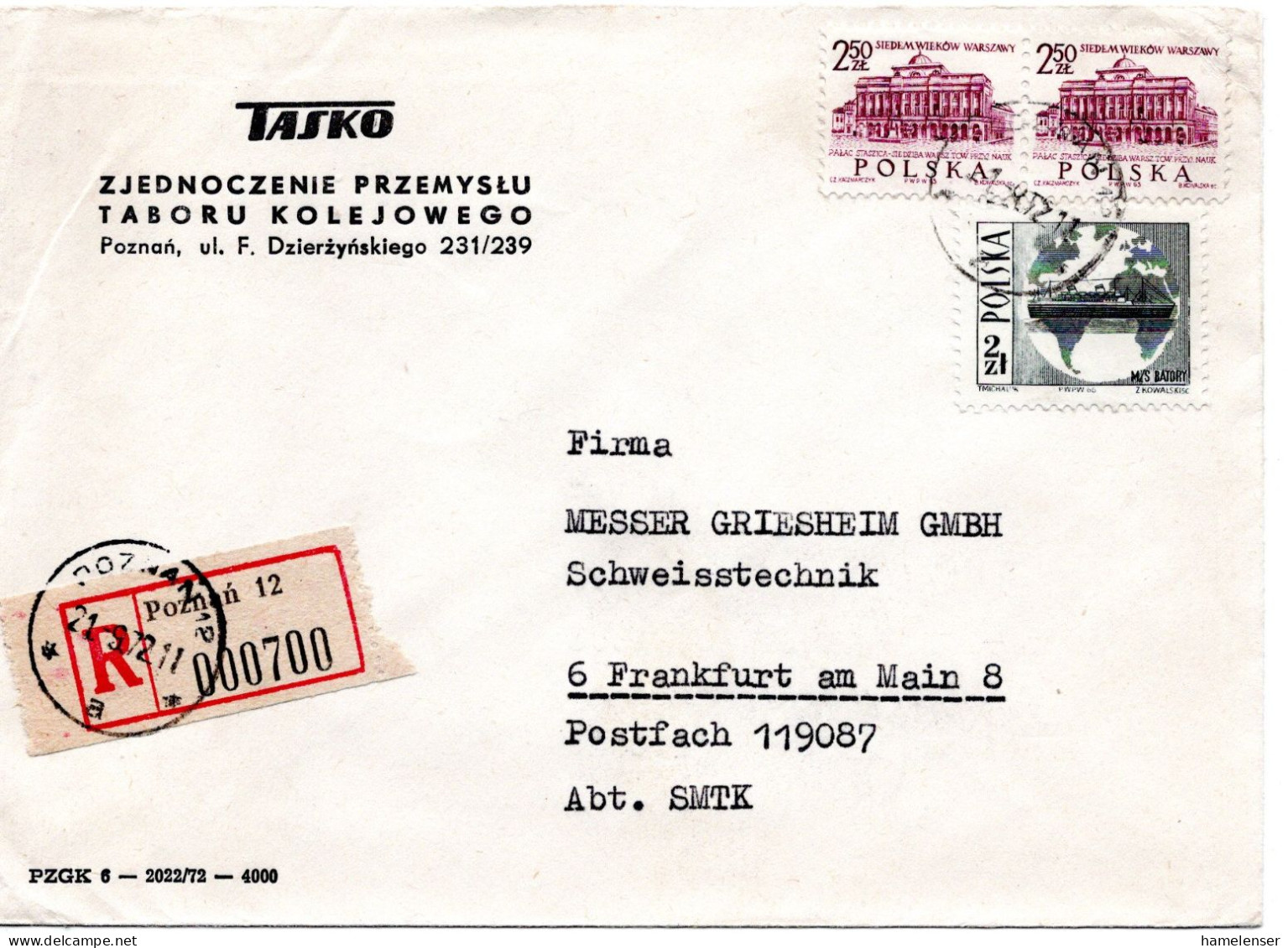 60830 - Polen - 1972 - 2@2,50Zl MiF A R-Bf POZNAN -> WARSZAWA -> Westdeutschland - Storia Postale
